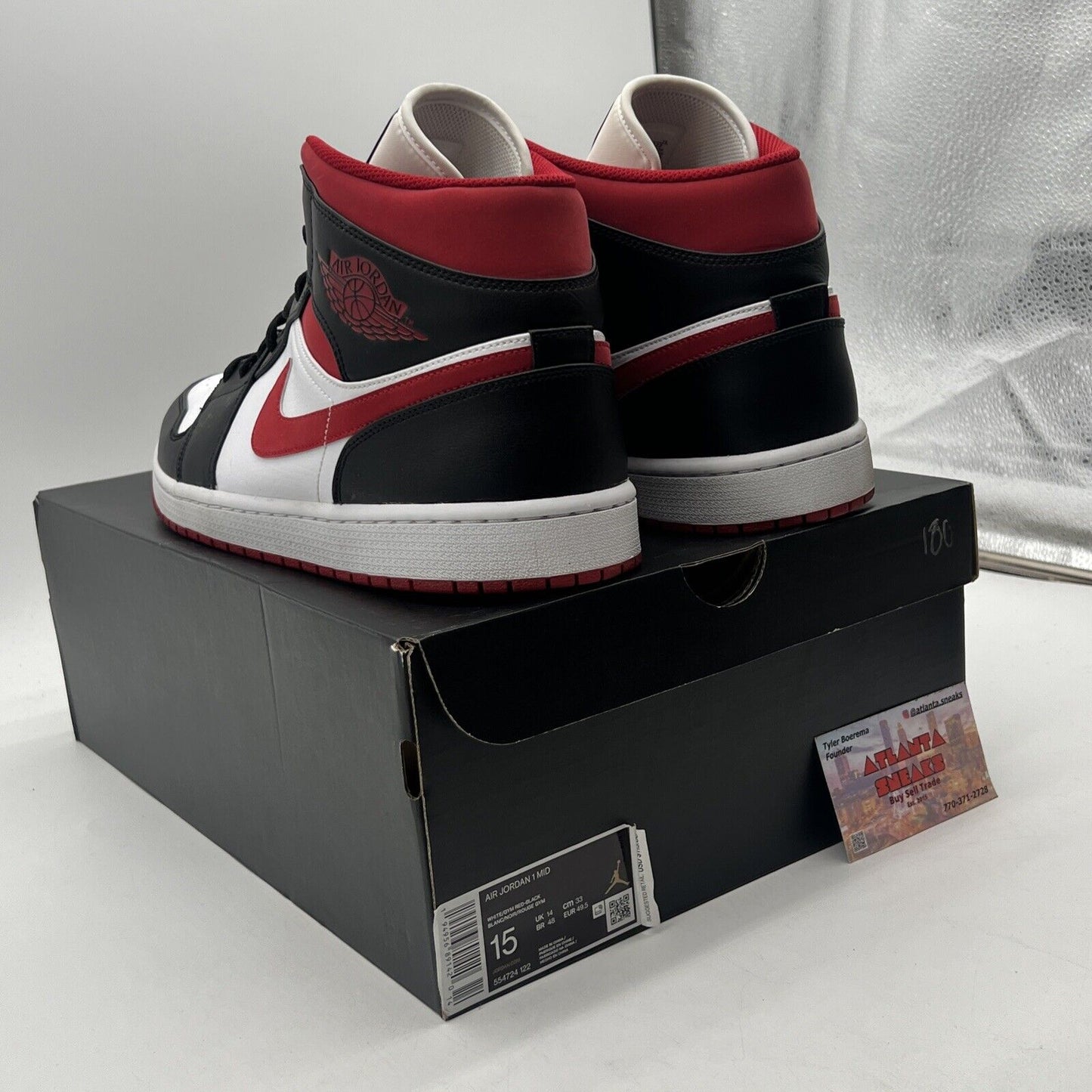 Size 15 - Air Jordan 1 Mid Black Gym Red White Leather (554724-122)