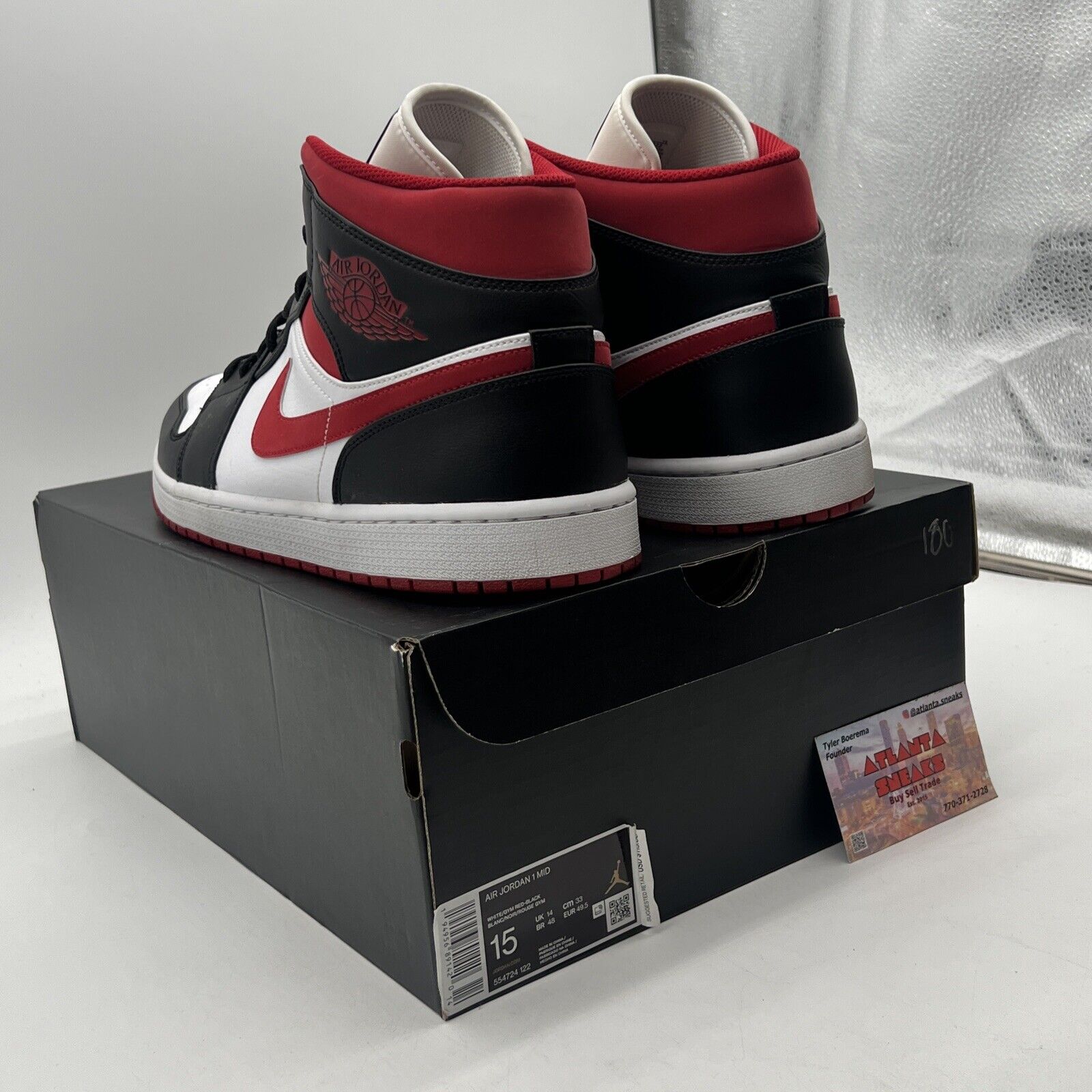 Size 15 - Air Jordan 1 Mid Black Gym Red White Leather (554724-122)