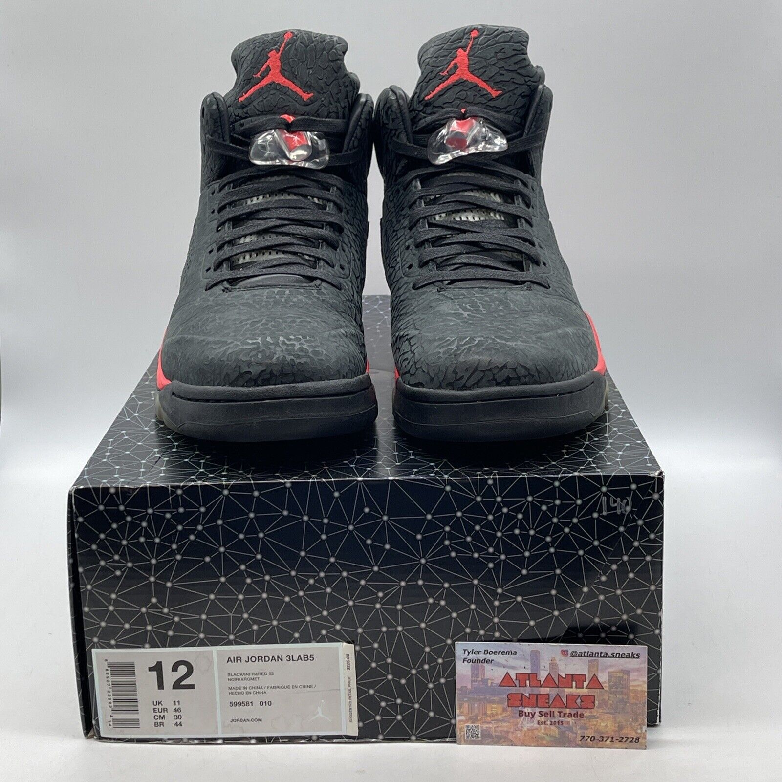 Size 12 - Air Jordan 5 Retro 3Lab5 Infrared Black Suede Leather (599581-010)