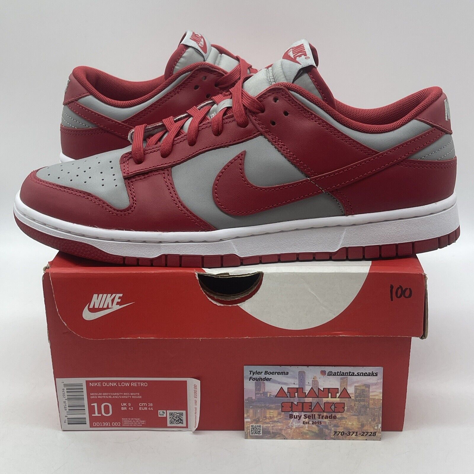 Size 10 - Nike Dunk Low SP UNLV 2021 Grey Red White Leather (DD1391-002)