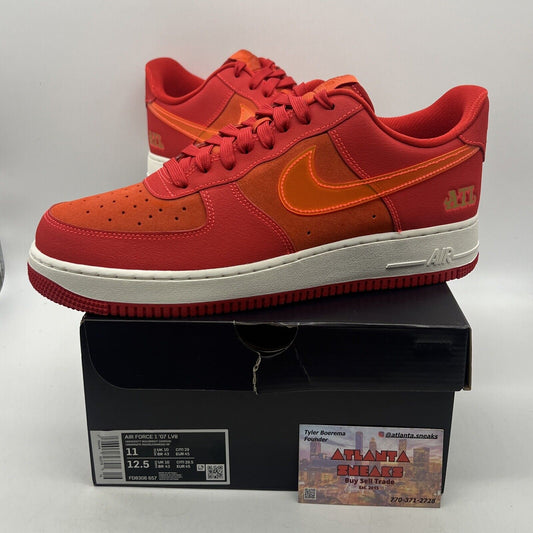 Size 11 - Nike Air Force 1 '07 ATL Red Orange Suede White  (FD8306-657)