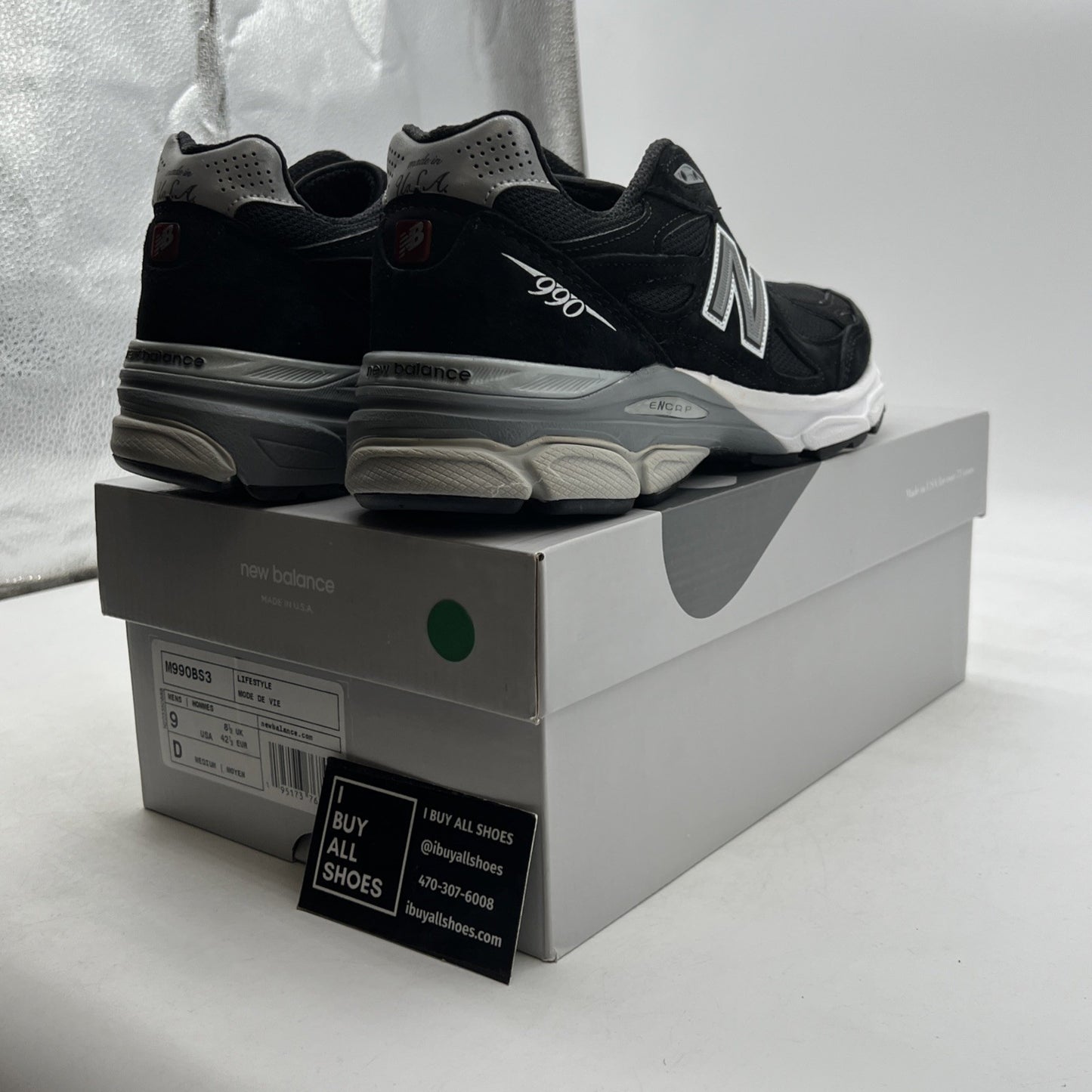 Size 9 - New Balance 990v3 Black And Silver (M990BS3)