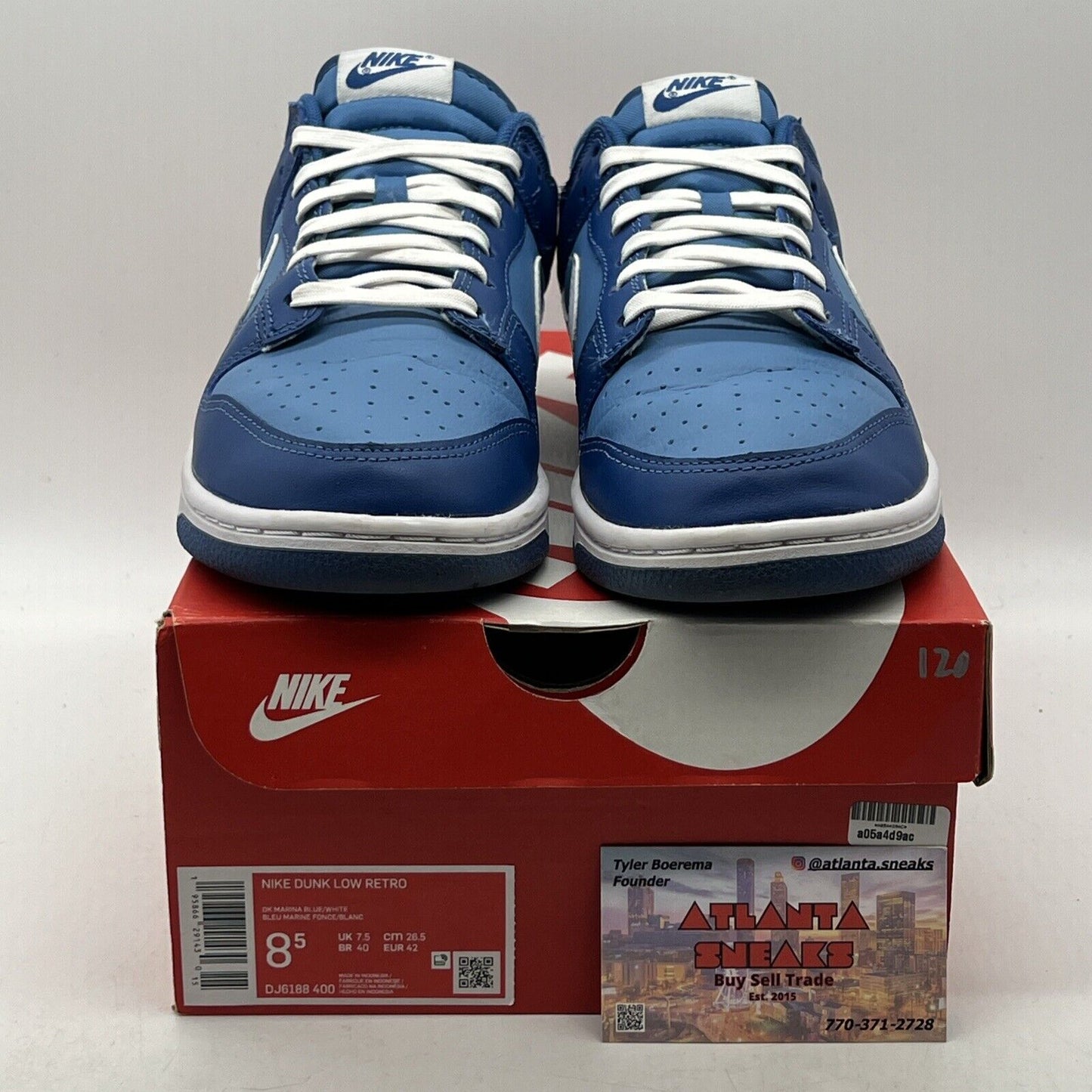 Size 8.5 - Nike Dunk Low Dark Marina Blue White Leather (DJ6188-400)