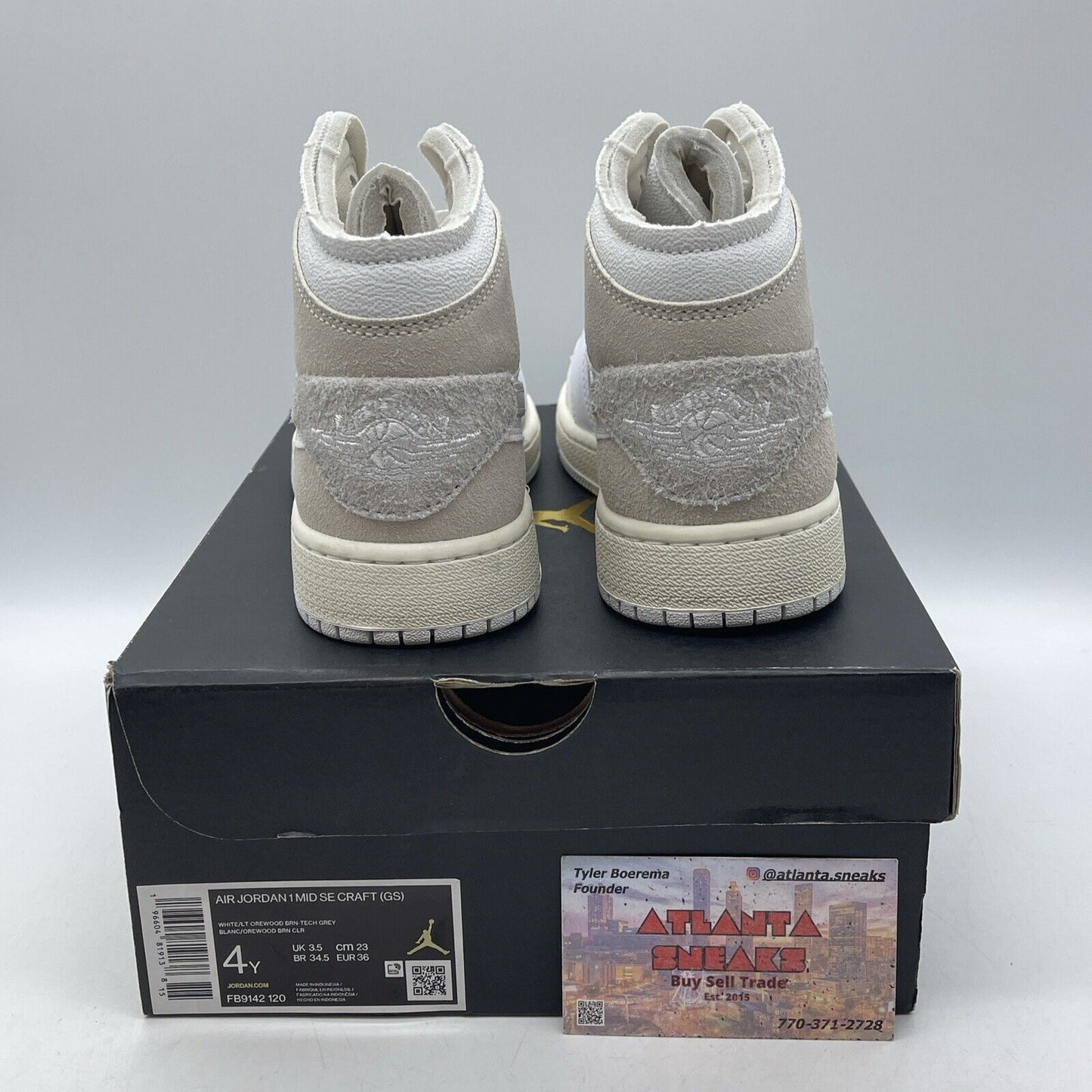 Size 4Y - Air Jordan 1 Mid Craft SE White Brown Gray Suede Leather (FB9142-120)