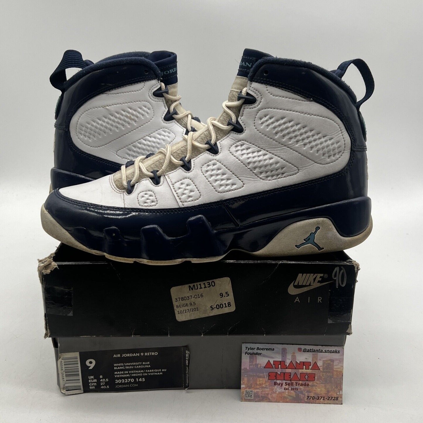 Size 9 - Air Jordan 9 Retro UNC White Navy Leather (302370-145)