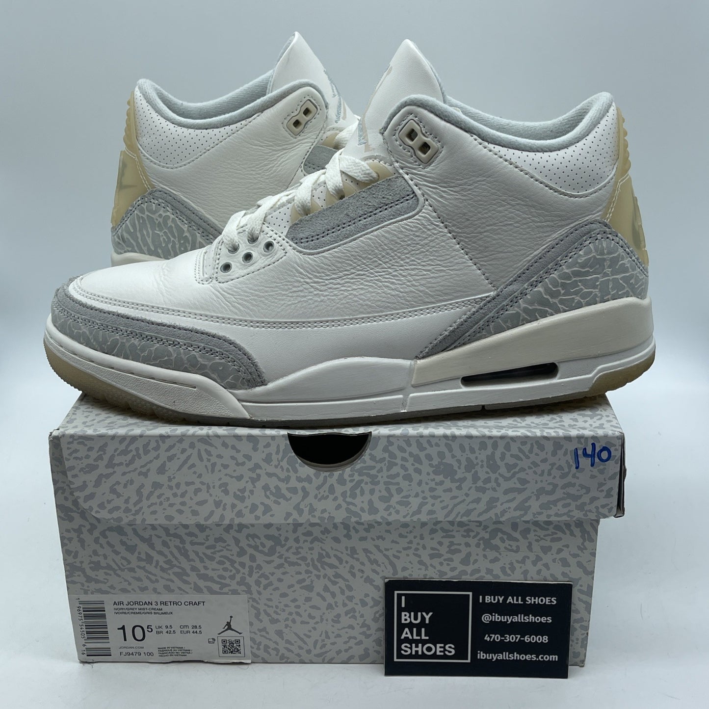 Size 10.5 - Air Jordan 3 Retro Craft Ivory/Grey White Leather (FJ9579-100)