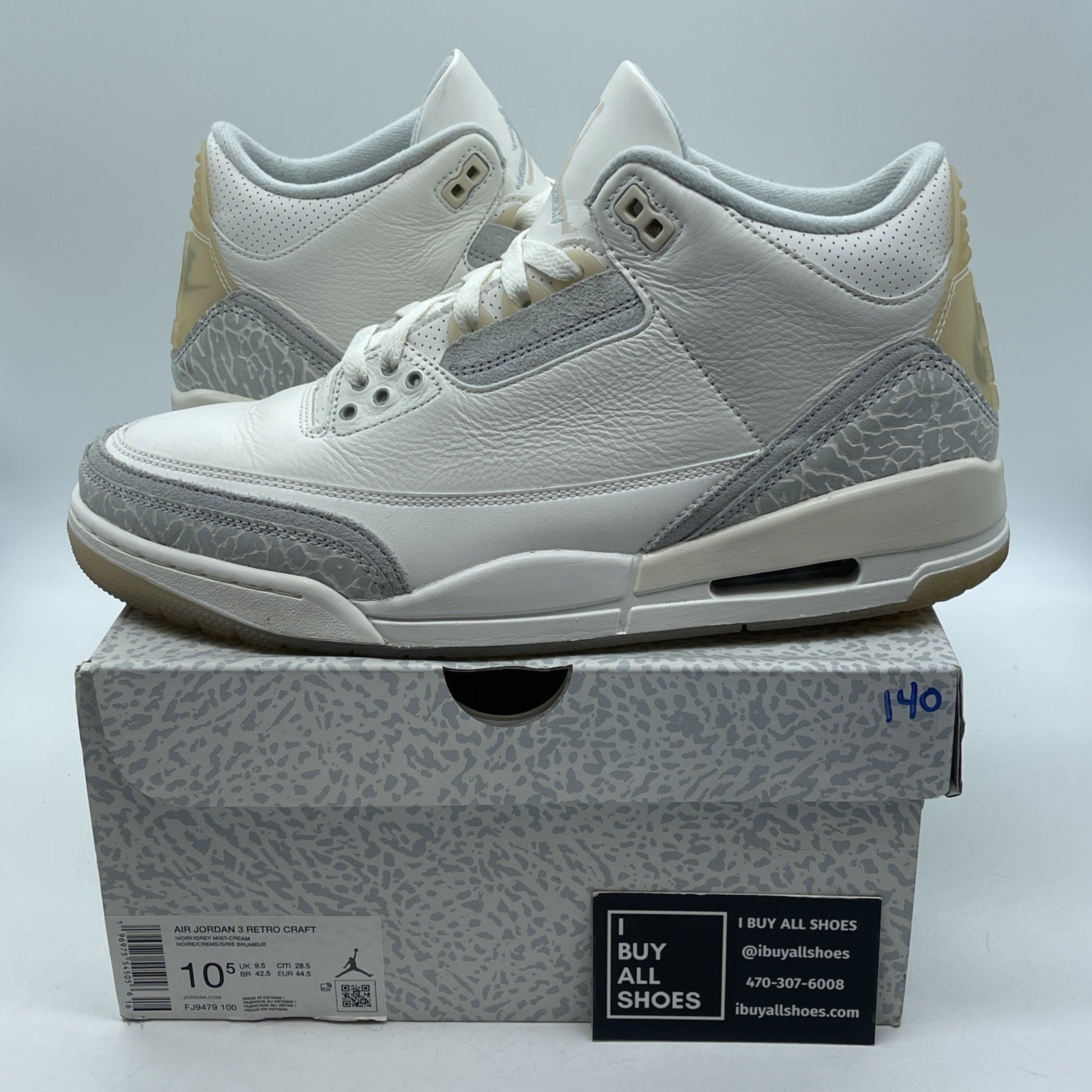 Size 10.5 - Air Jordan 3 Retro Craft Ivory/Grey White Leather (FJ9579-100)