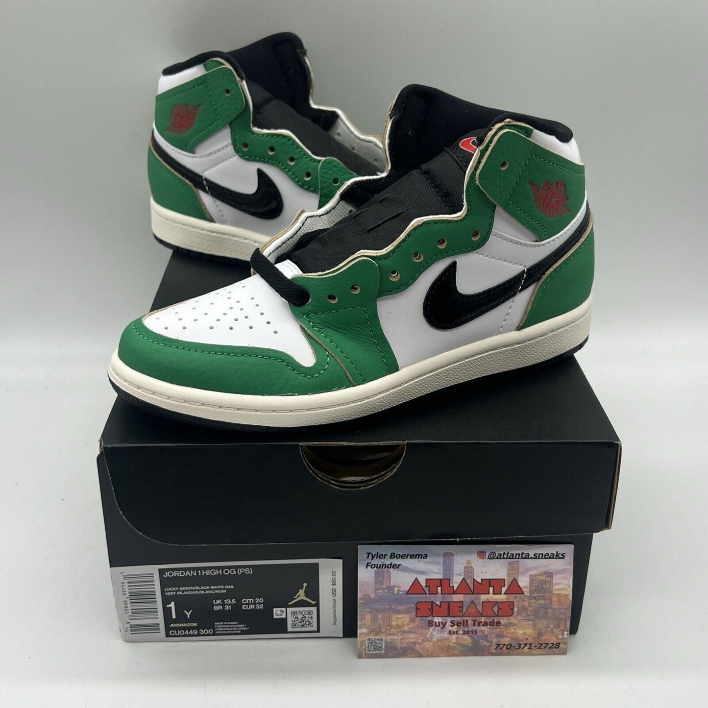 Size 1Y - Jordan 1 Retro OG High Lucky Green (CU0449-300) Brand New Og All DS