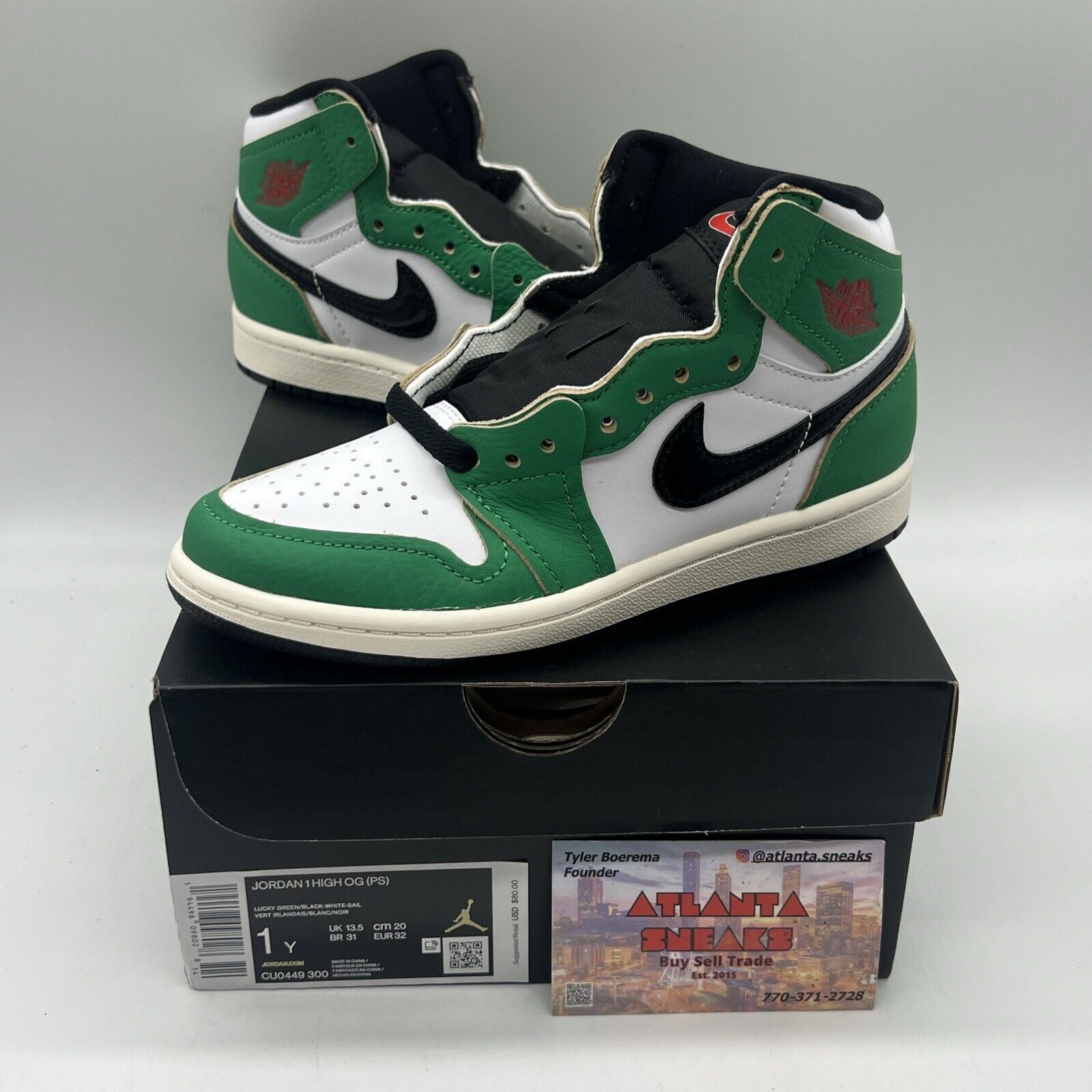 Size 1Y - Jordan 1 Retro OG High Lucky Green (CU0449-300) Brand New Og All DS