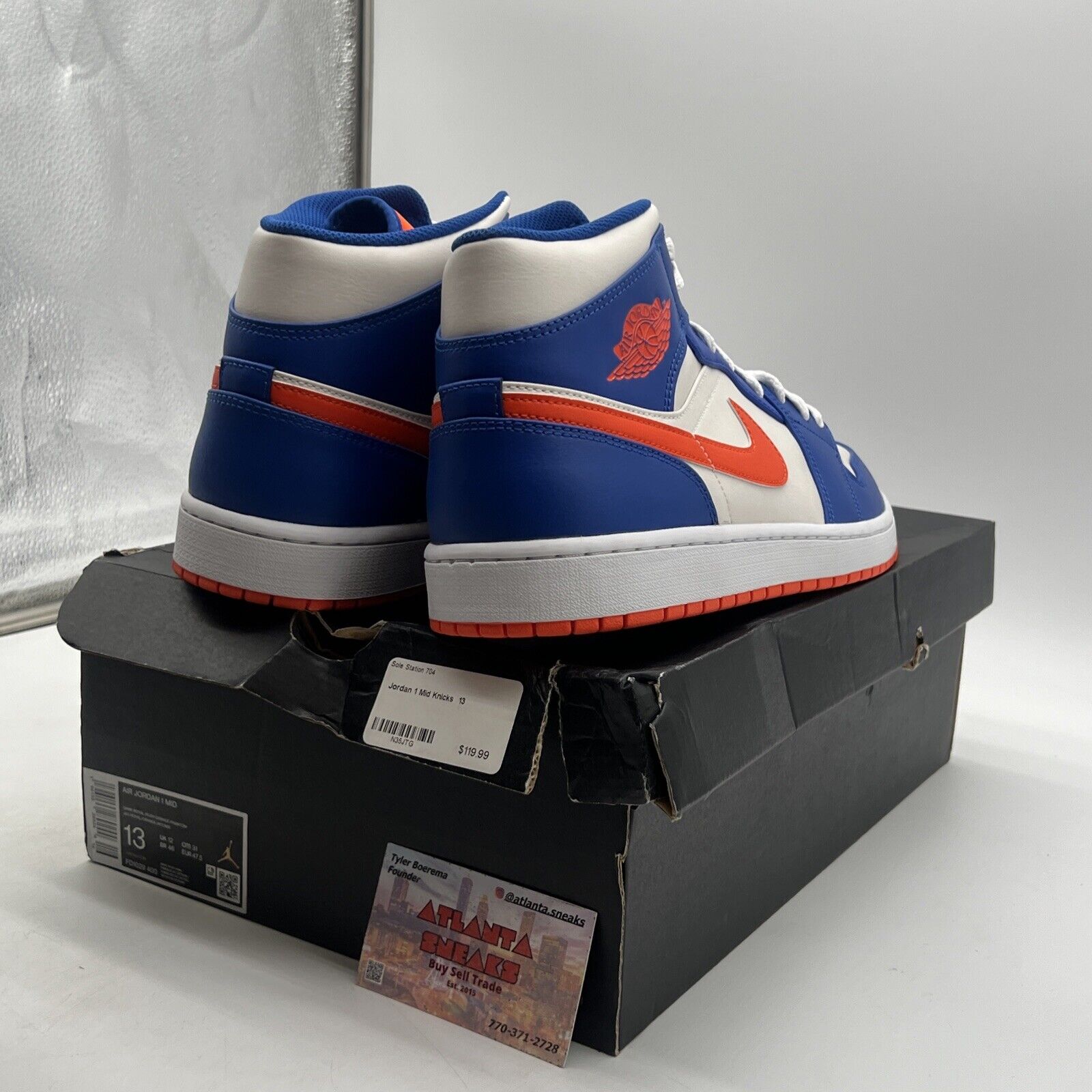 Size 13 - Jordan 1 Mid Knicks 2023 White Orange Blue (FD1029-400)