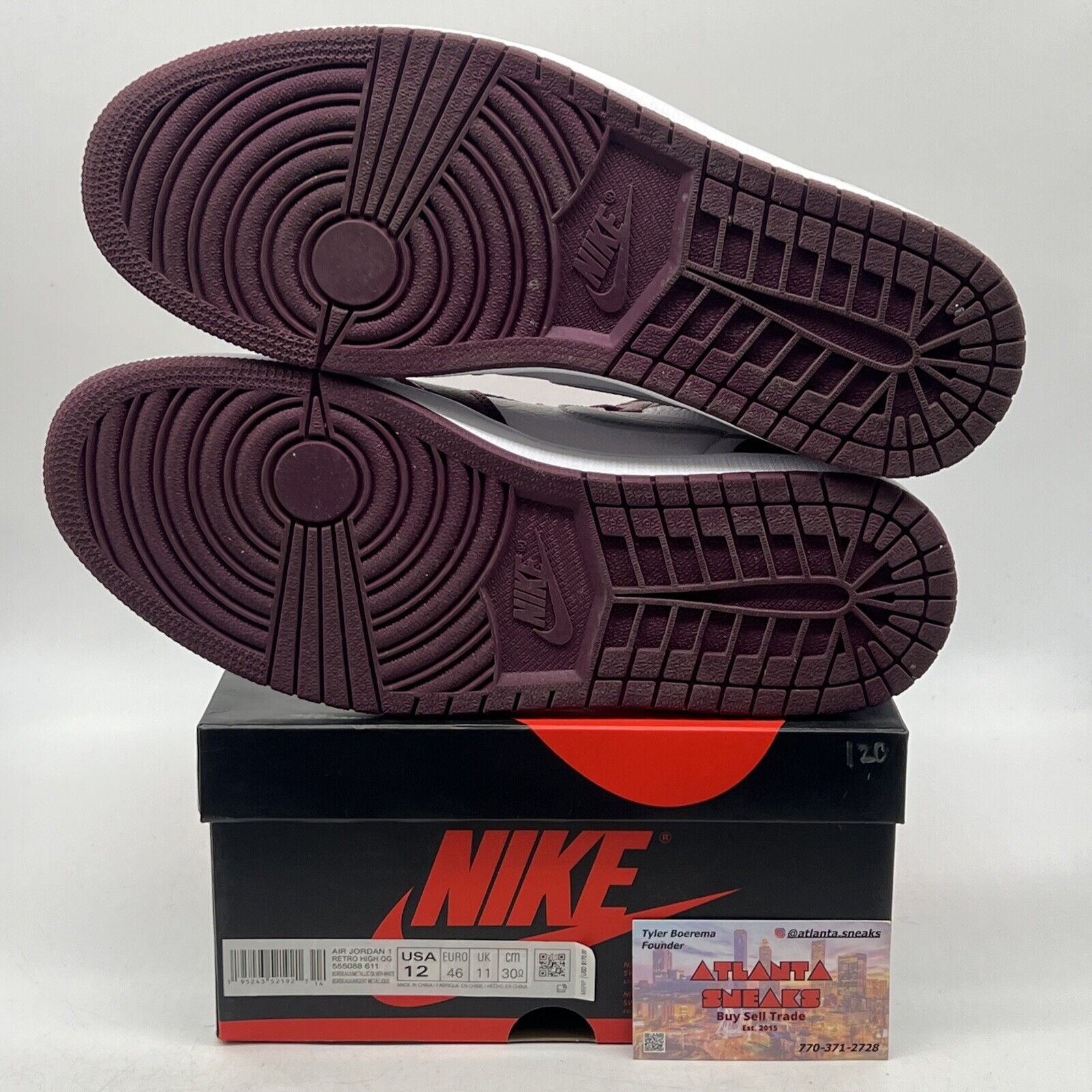 Size 12 - Jordan 1 Retro High OG Bordeaux White Silver Leather (555088-611)