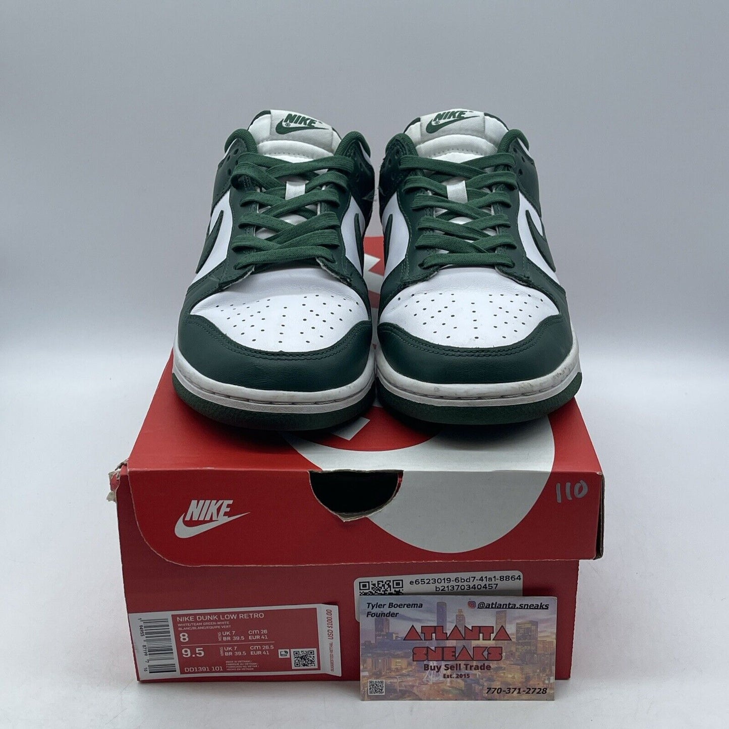 Size 8 - Nike Dunk Low Michigan State Green White Leather (DD1391-101)