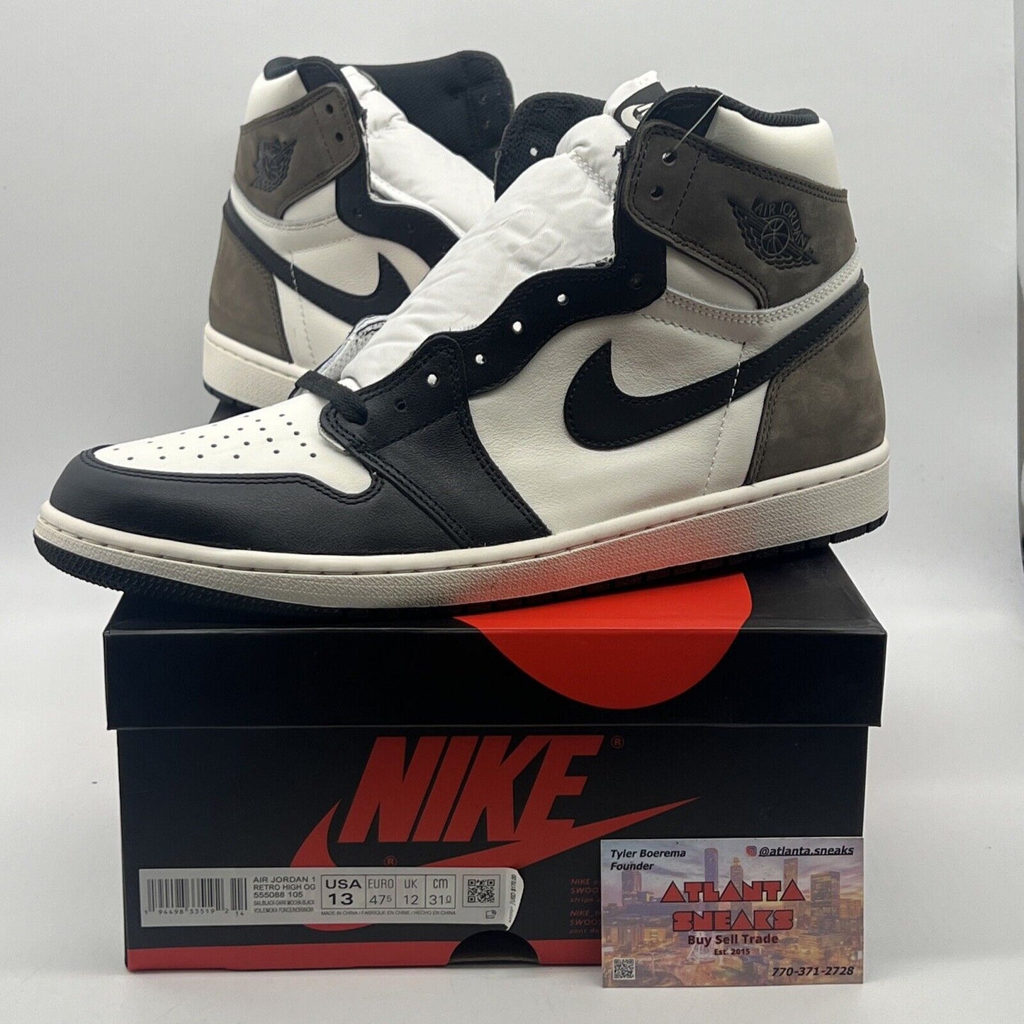 Size 13 - Jordan 1 Retro OG High Dark Mocha Black White Brown (555088-105)