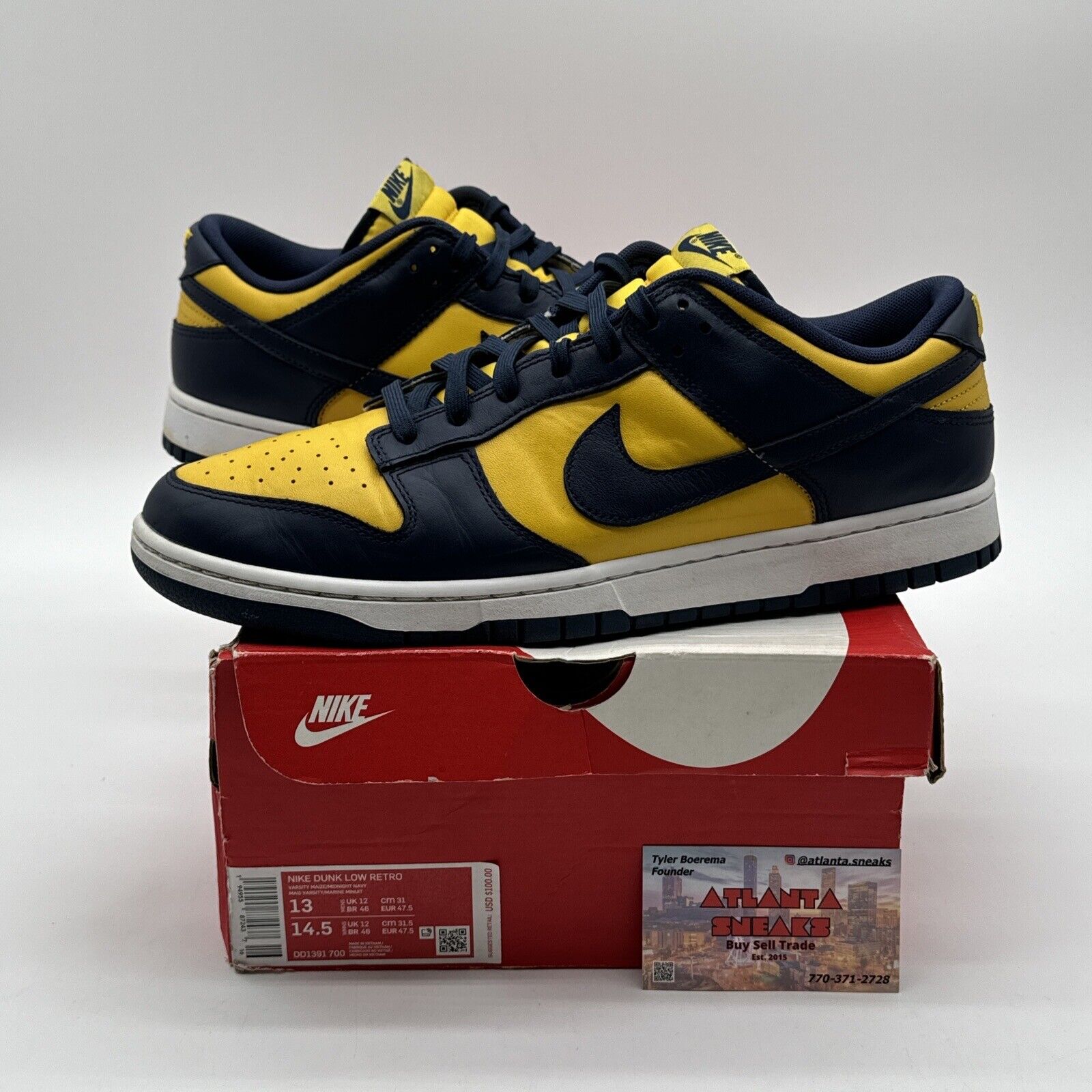 Size 13 - Nike Dunk Low Michigan 2021 Blue Maize Midnight Navy Leather OG All M