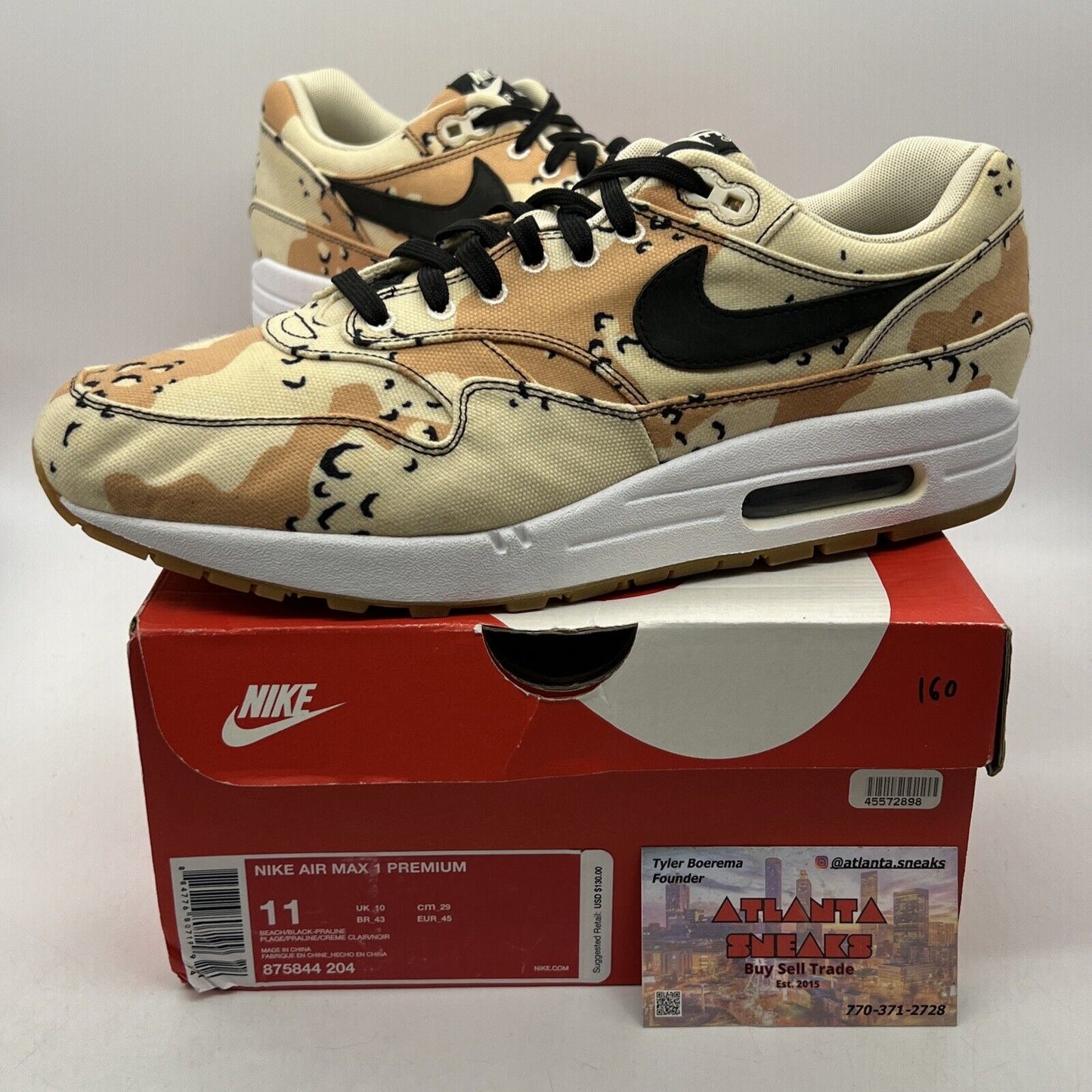 Size 11 - Nike Air Max 1 Premium Beach Camo Brown Tan Black (875844-204)