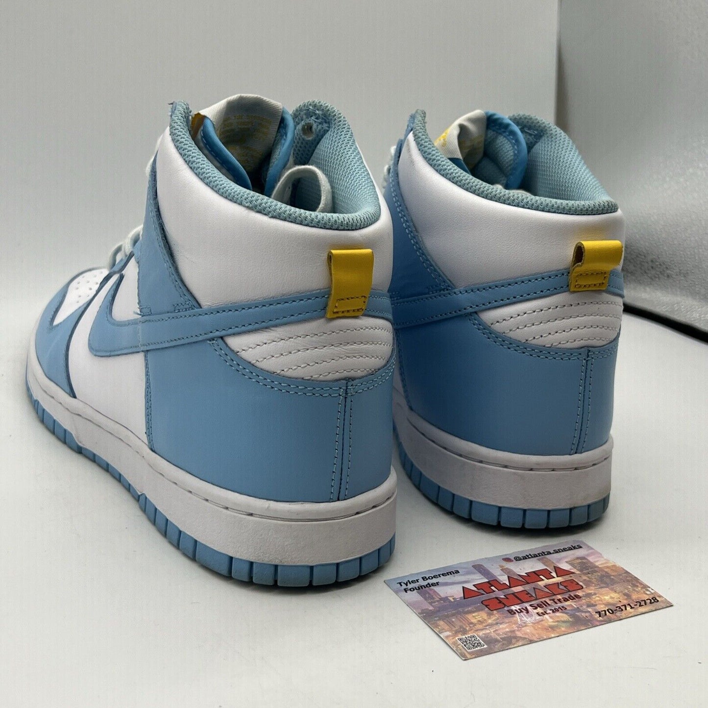 Size 9.5 - Nike Dunk High Blue Chill Leather Used Yellow White Powder Blue