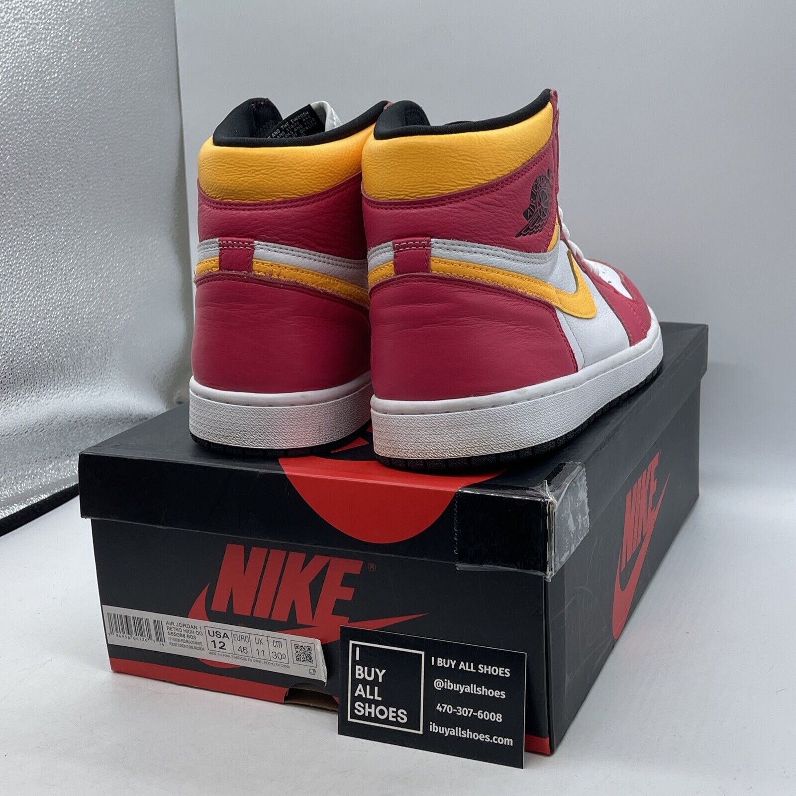 Size 12 - Jordan 1 Retro High OG Light Fusion Red Yellow Leather (555088-603)