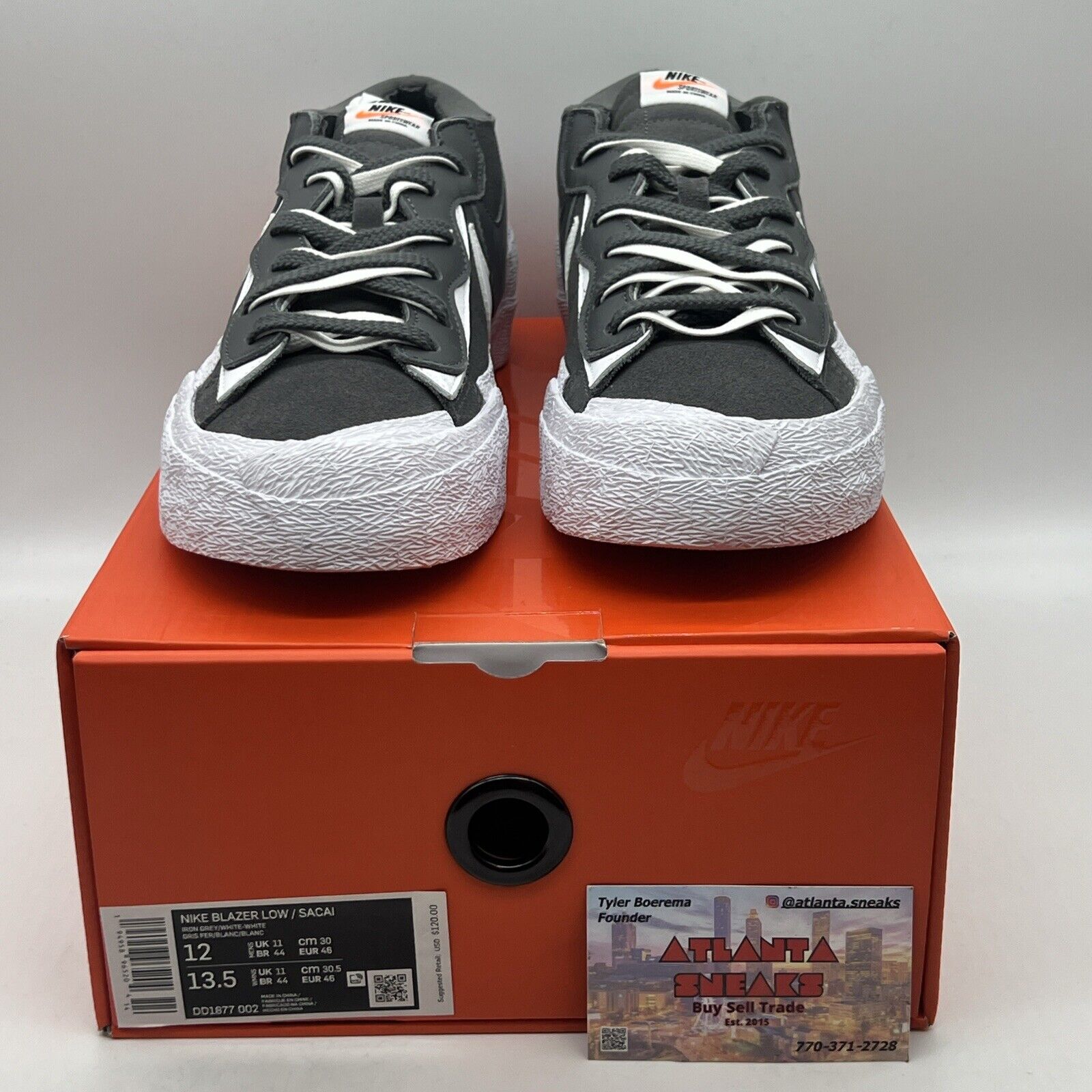 Size 12 - Nike Blazer Low Sacai Dark Grey Brand New Og All