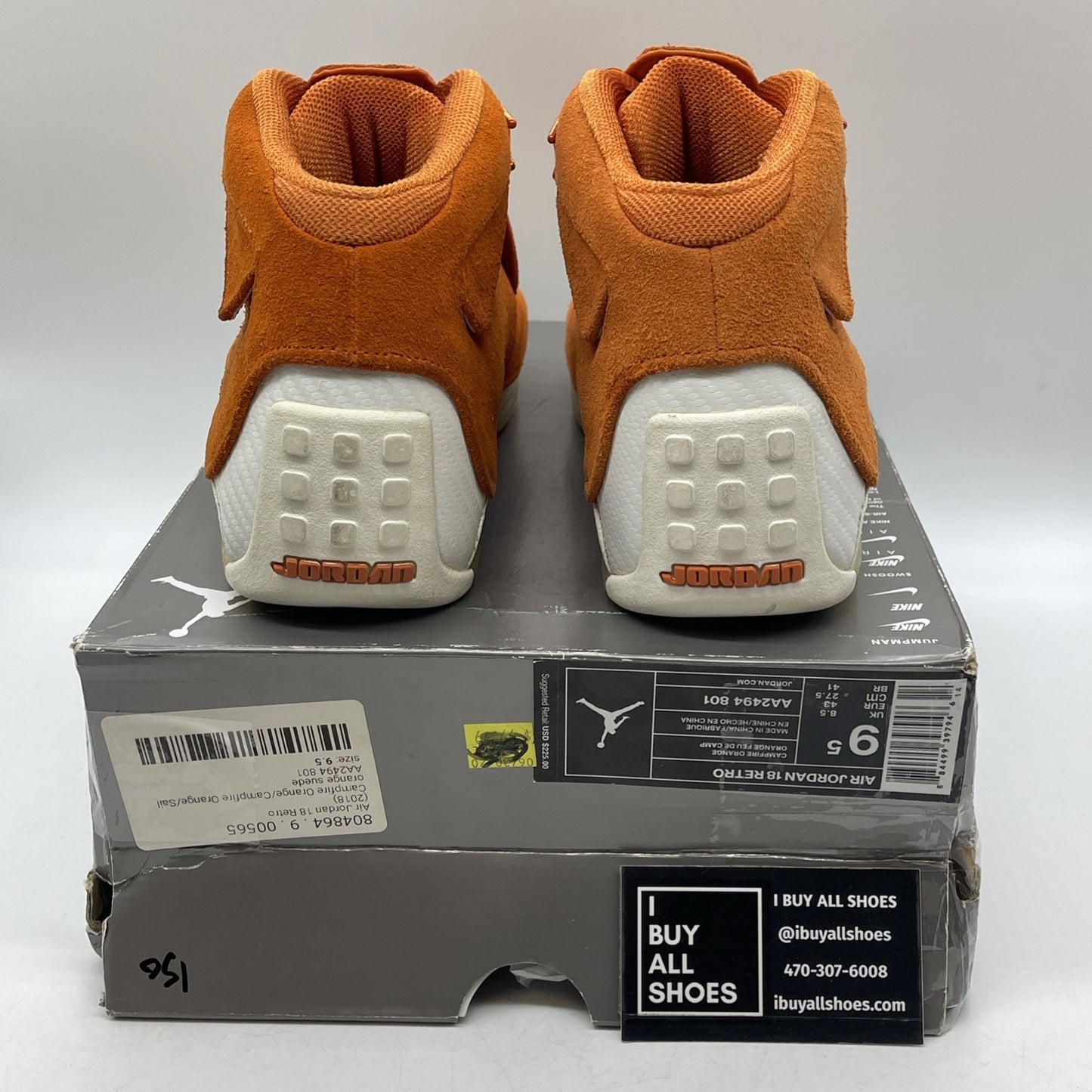 Size 9.5 - Air Jordan 18 Retro Orange Suede White (AA2494-801)