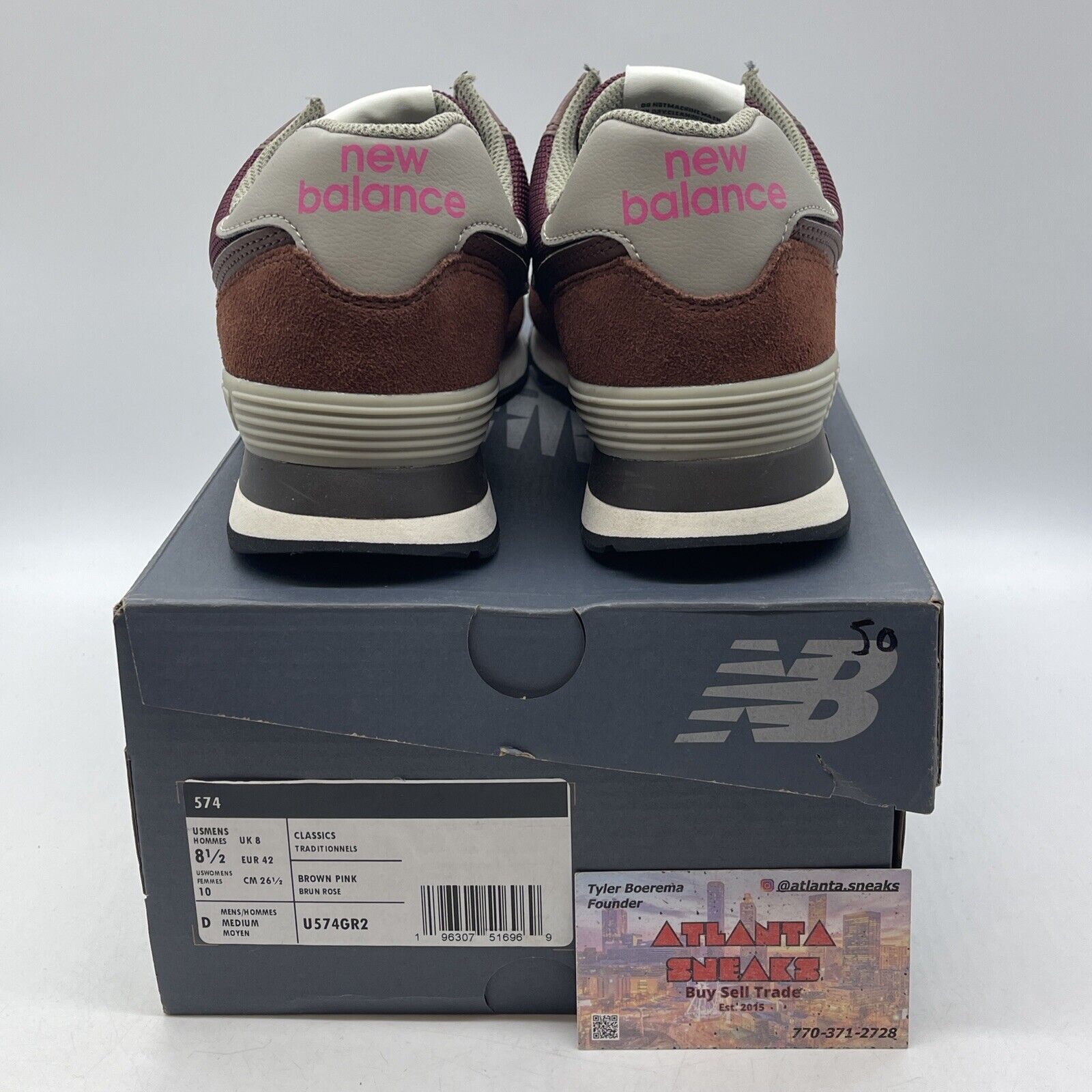 Size 8.5 - New Balance 574 Brown Pink Burgundy white  Suede Leather (U574GR2)