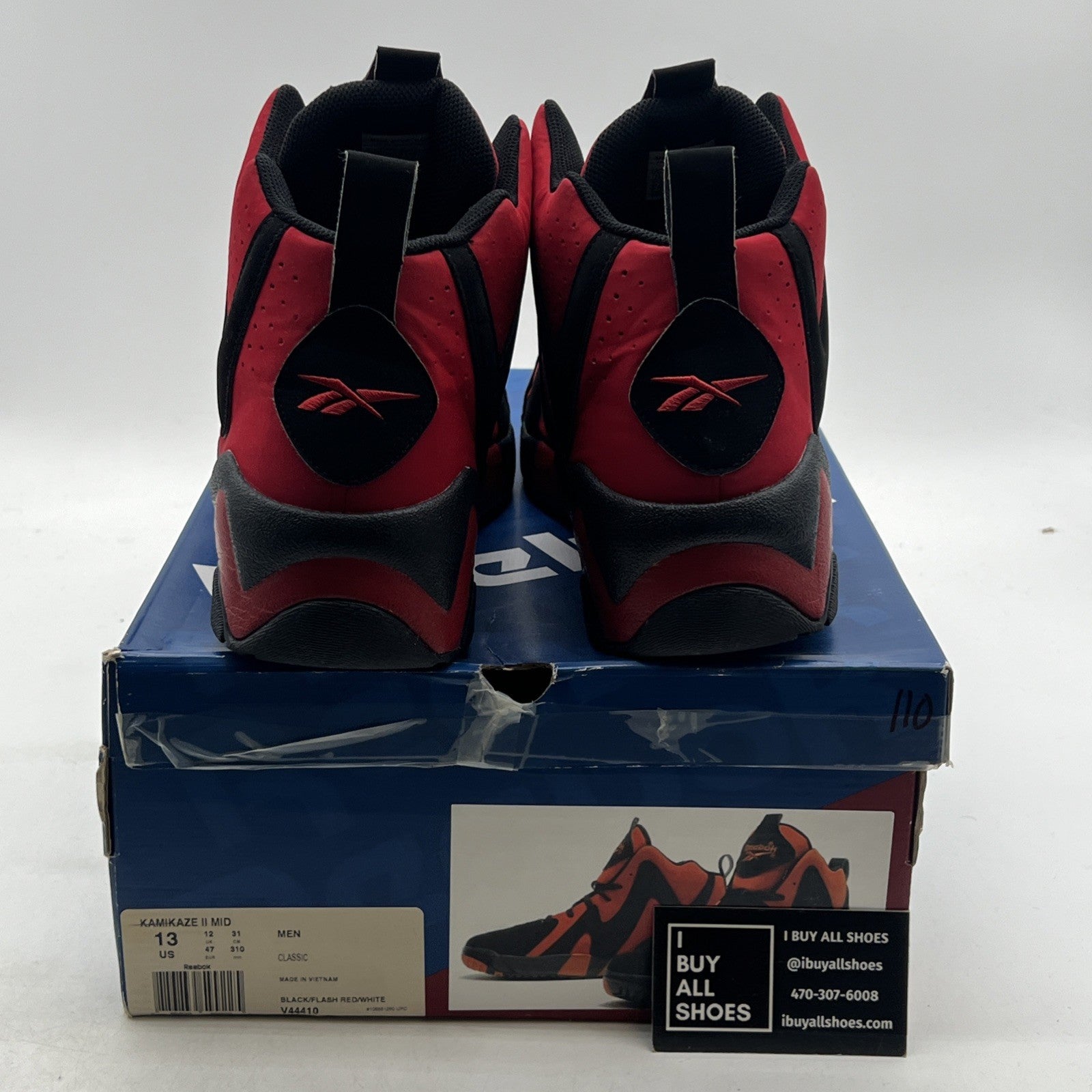 Size 13 - Reebok Kamikaze 2 Mid Blackflash Red (V44410)