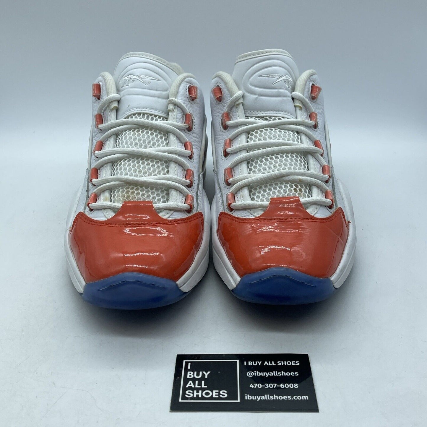 Size 12 - Reebok Question Low Patent Toe White Vivid Orange Leather  (FX4999)