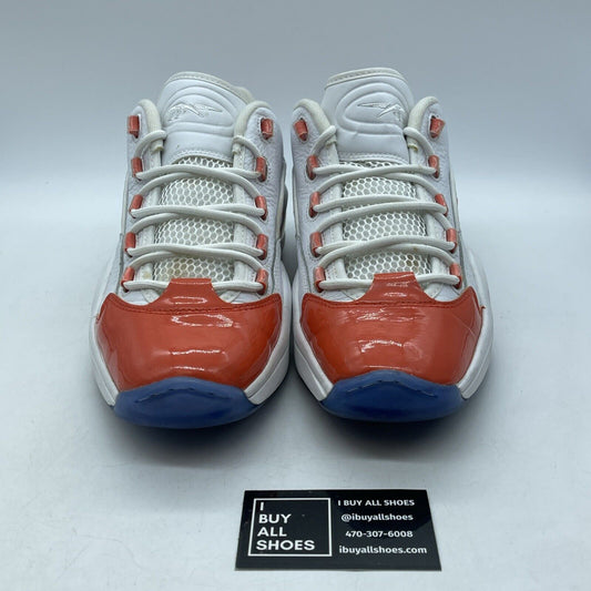 Size 12 - Reebok Question Low Patent Toe White Vivid Orange Leather  (FX4999)