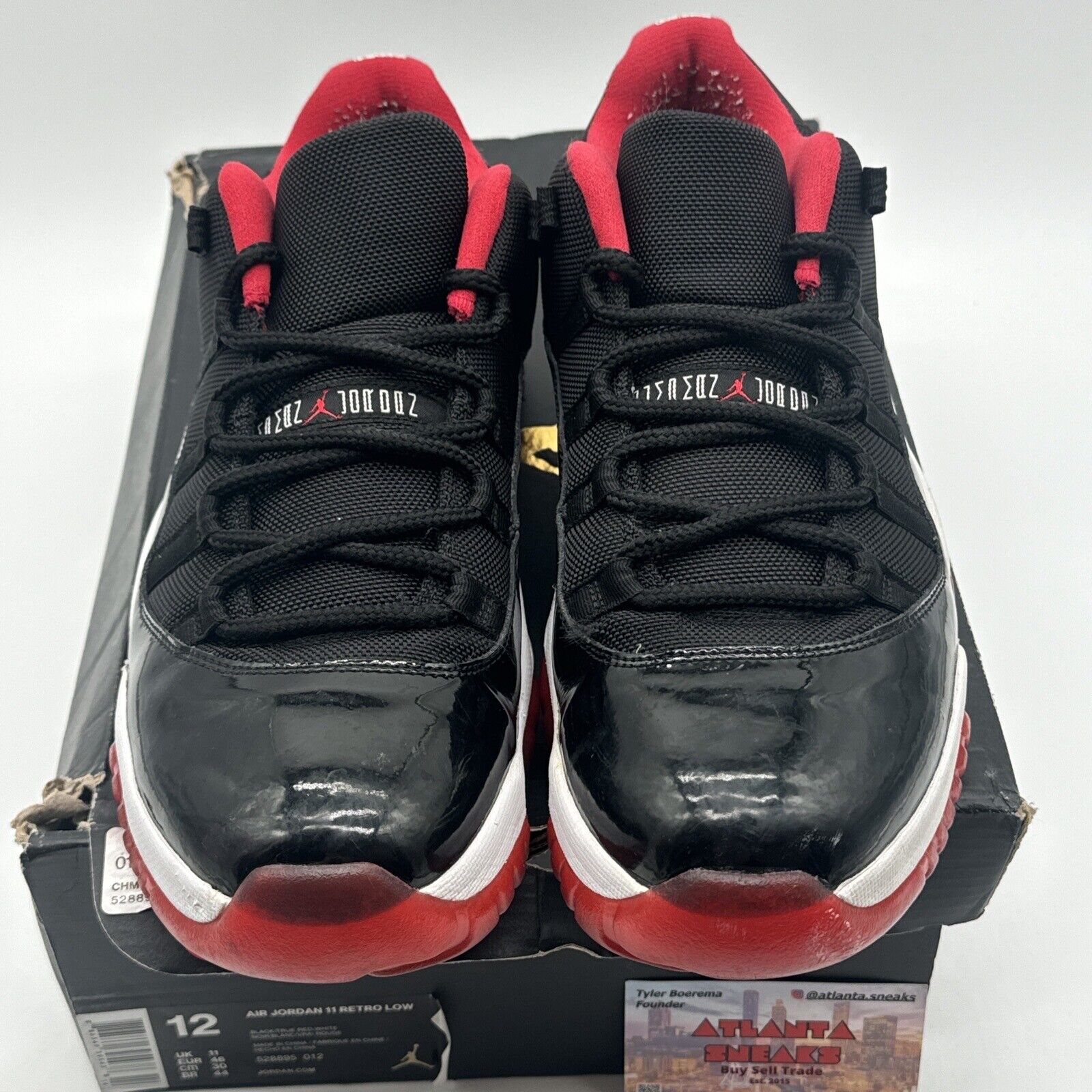 Size 12 - Jordan 11 Retro Low bred 2015 Black White Patent With Box Red Classic