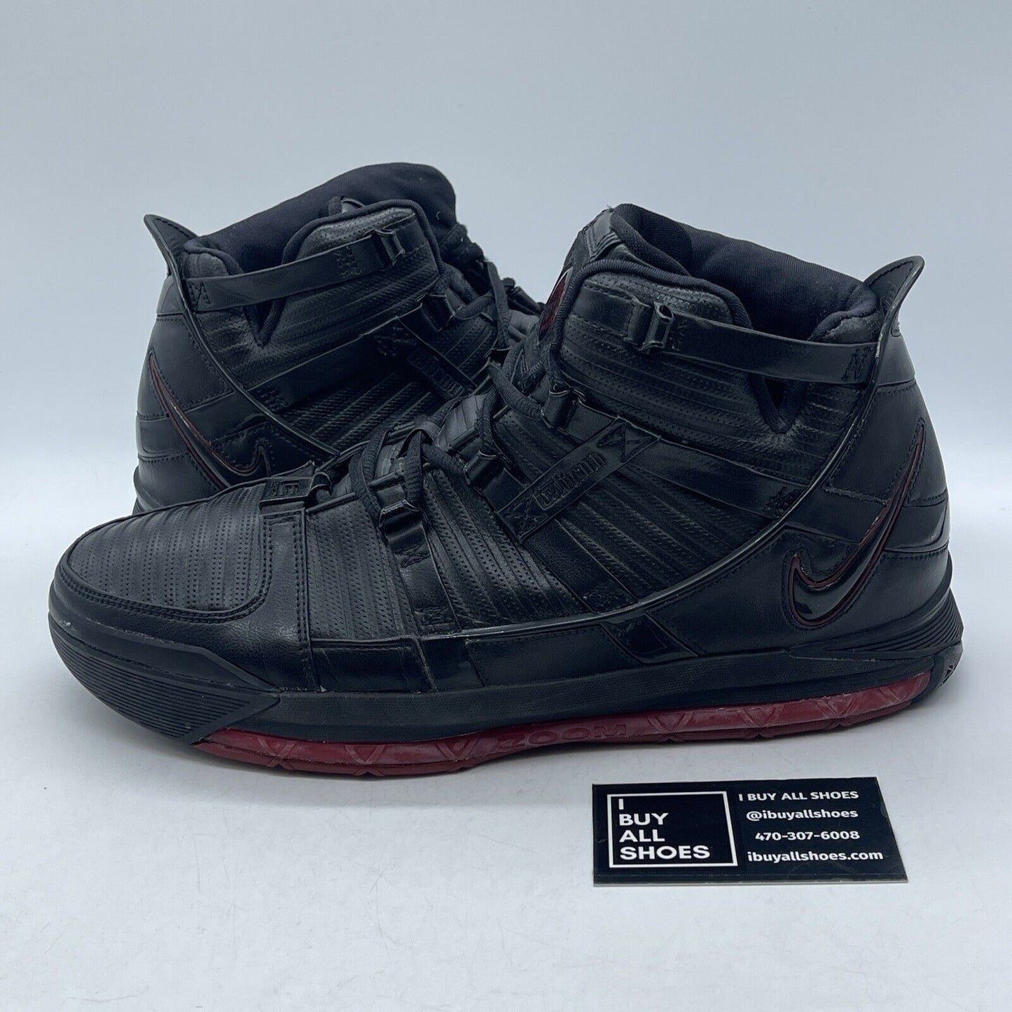 Size 12 - Nike Zoom LeBron 3 Black Crimson Red Lather (312147-004)