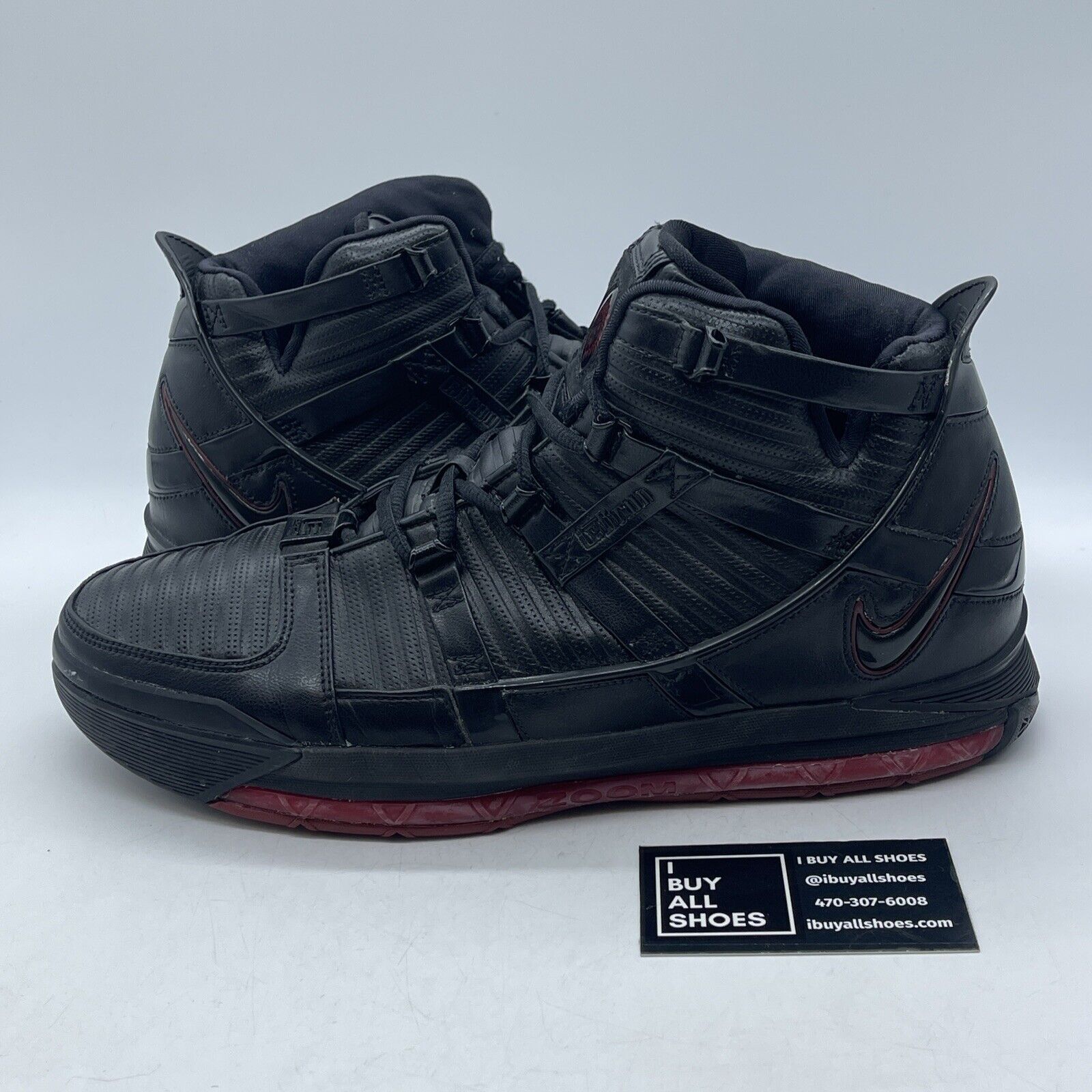 Size 12 - Nike Zoom LeBron 3 Black Crimson Red Lather (312147-004)