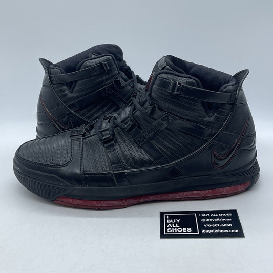 Size 12 - Nike Zoom LeBron 3 Black Crimson Red Lather (312147-004)