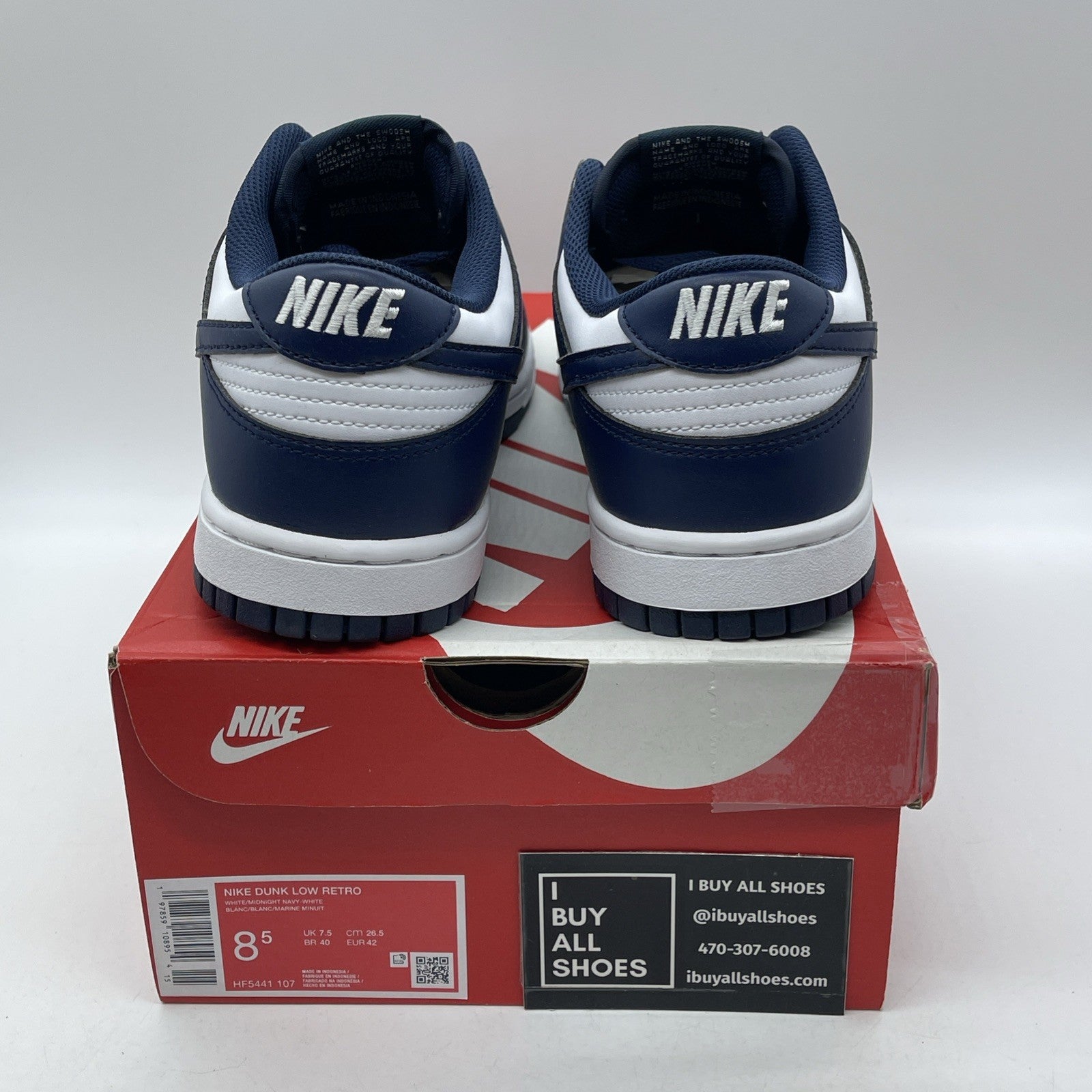 Size 8.5 - Nike Dunk 2025 Low Midnight Navy Blue White Leather (HF5441-107)