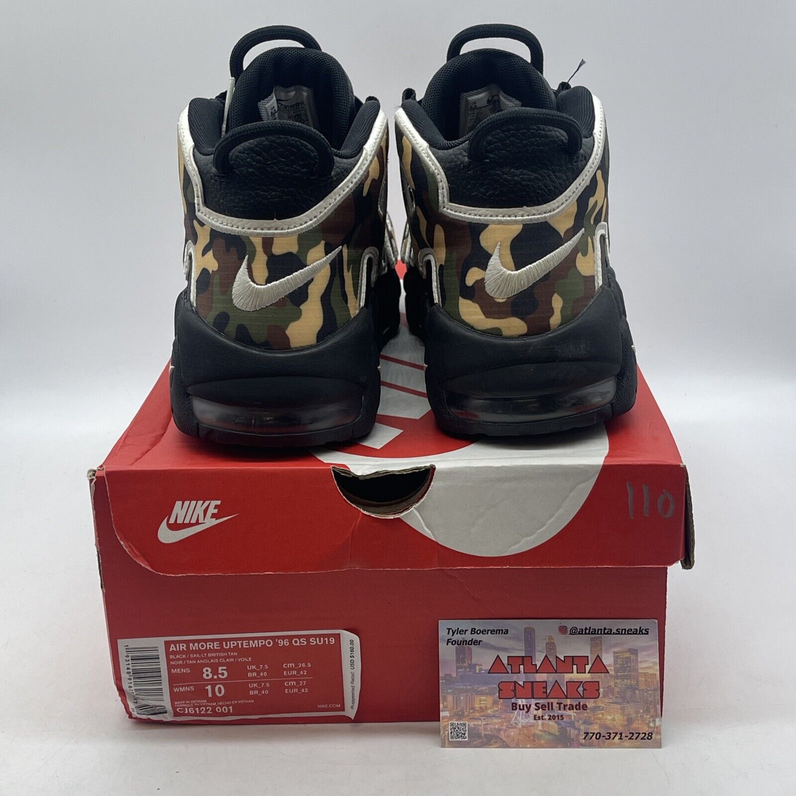 Size 8.5 - Nike Air More Uptempo QS Camo Black White Green Brown (CJ6122-001)