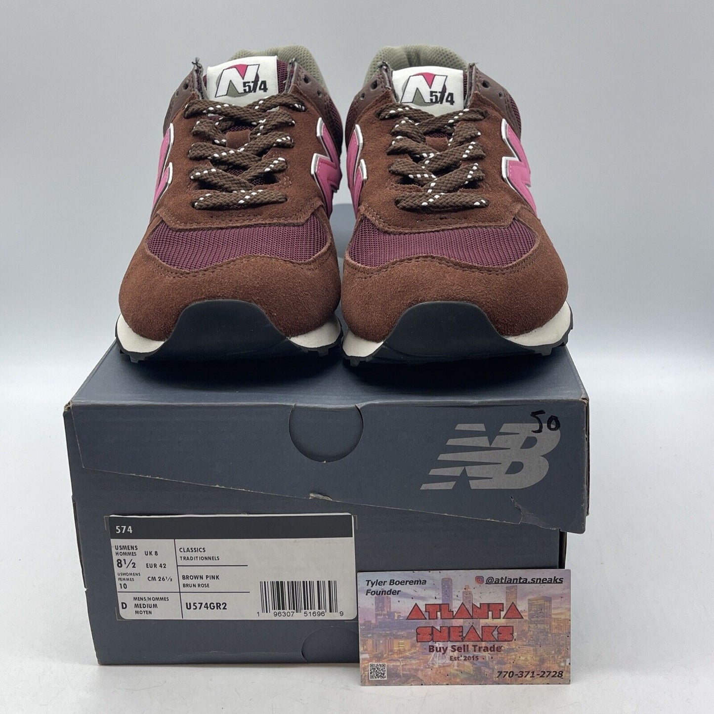 Size 8.5 - New Balance 574 Brown Pink Burgundy white  Suede Leather (U574GR2)