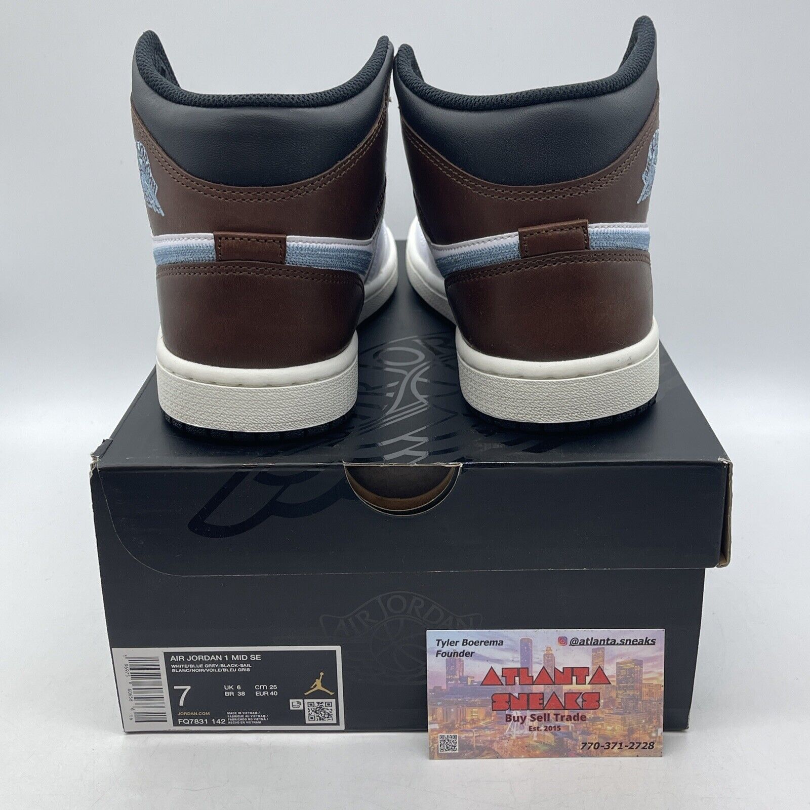 Size 7 - Air Jordan 1 Retro SE Mid Brown Blue Grey White Leather (FQ7831-142)