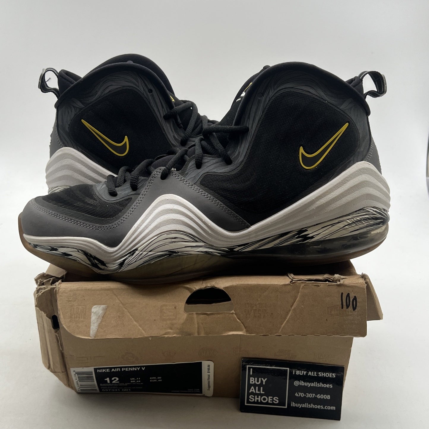 Size 12 - Nike Air Penny 5 Black Grey Tour Yellow (537331-001)