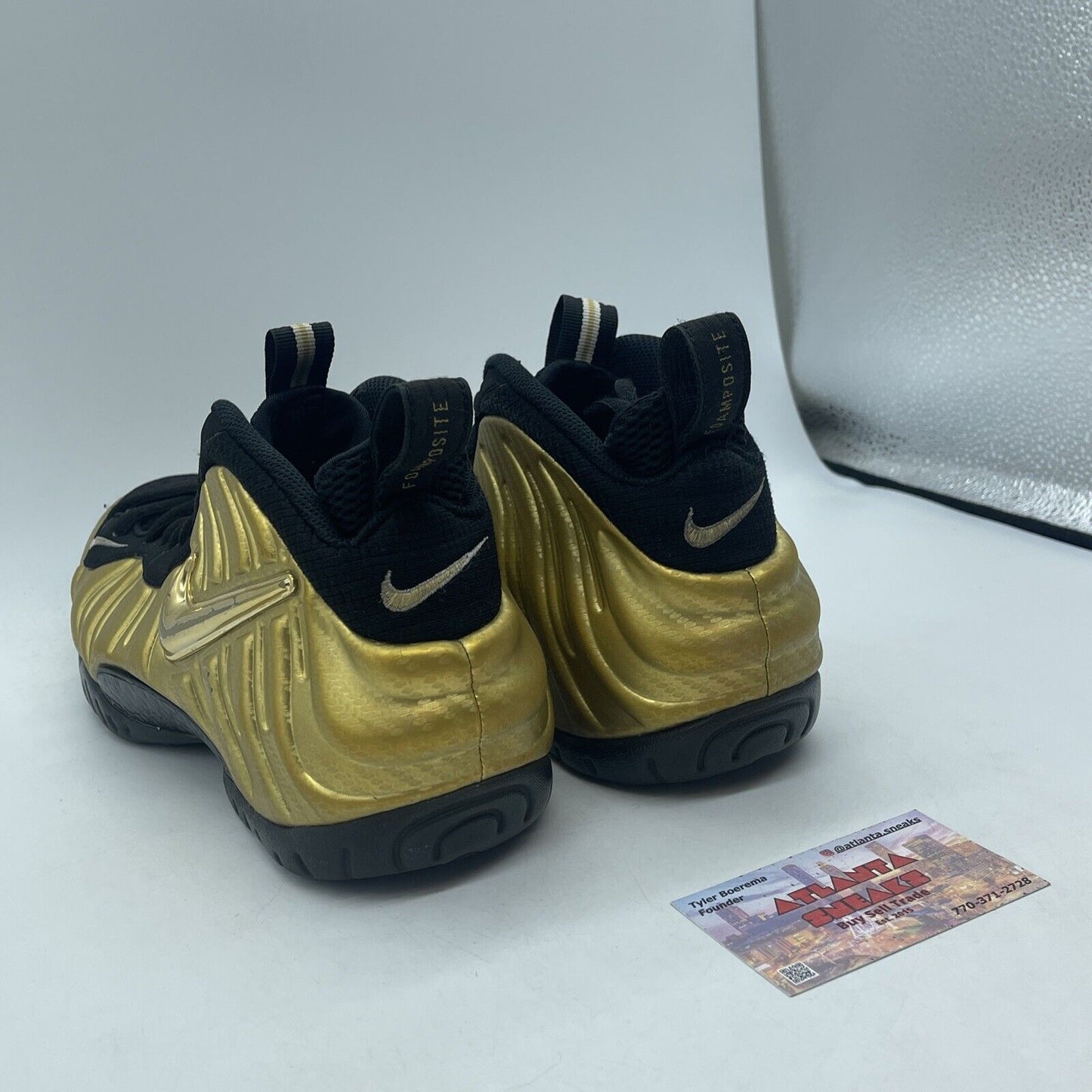 Size 8 - Nike Air Foamposite Pro Metallic Gold Black Suede Leather (624041-701)