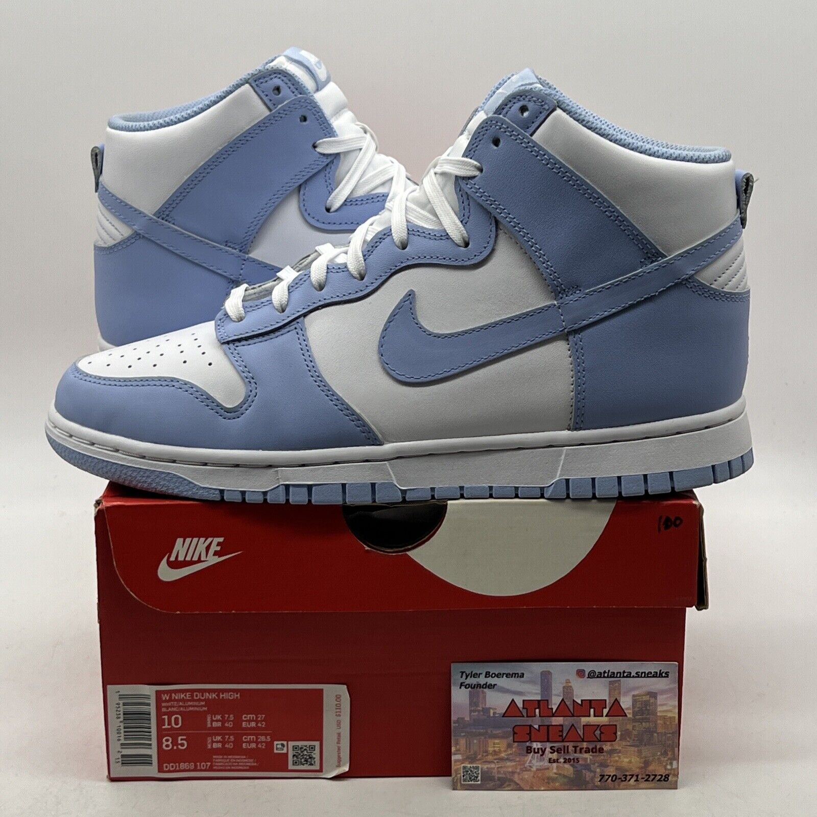 Size 10 - Nike Dunk High Aluminum White Blue Leather (DD1869-107)