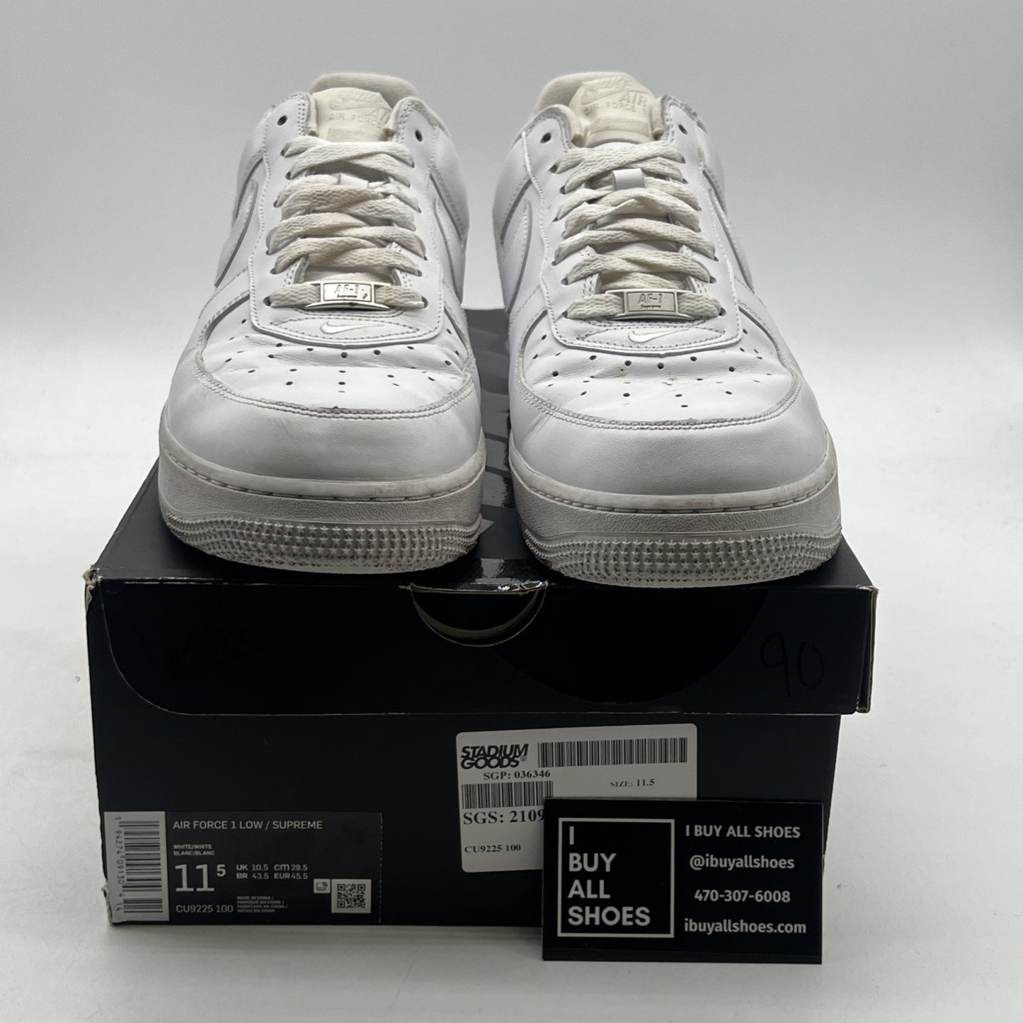 Size 11.5 - Nike Air Force 1 x Supreme Low Box Logo - White (CU9225-100)