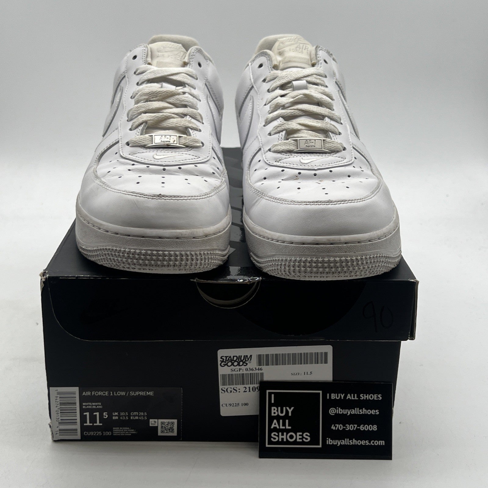 Size 11.5 - Nike Air Force 1 x Supreme Low Box Logo - White (CU9225-100)