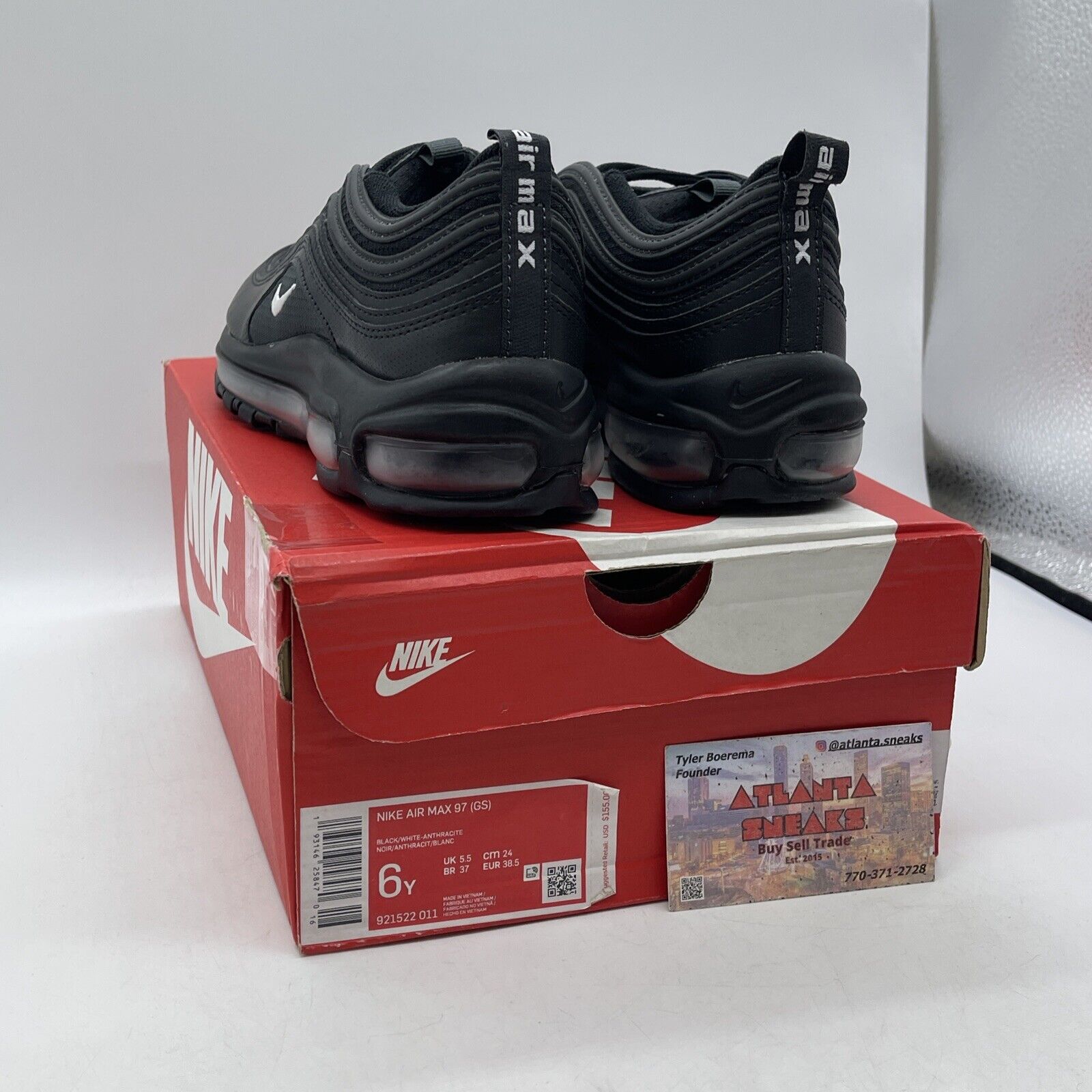 Size 6Y (GS) - Nike Air Max 97 Low Black White Leather Suede (921522-011)