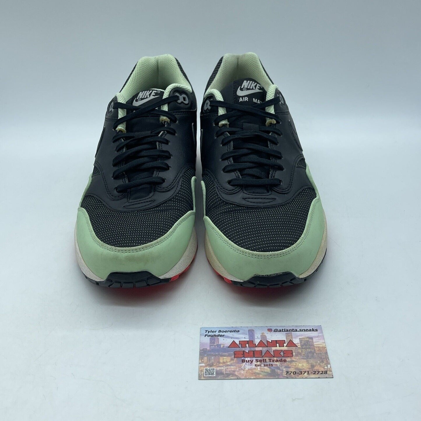 Size 11 - Nike Air Max 1 FB Yeezy Black Leather Green Suede White (579920-066)