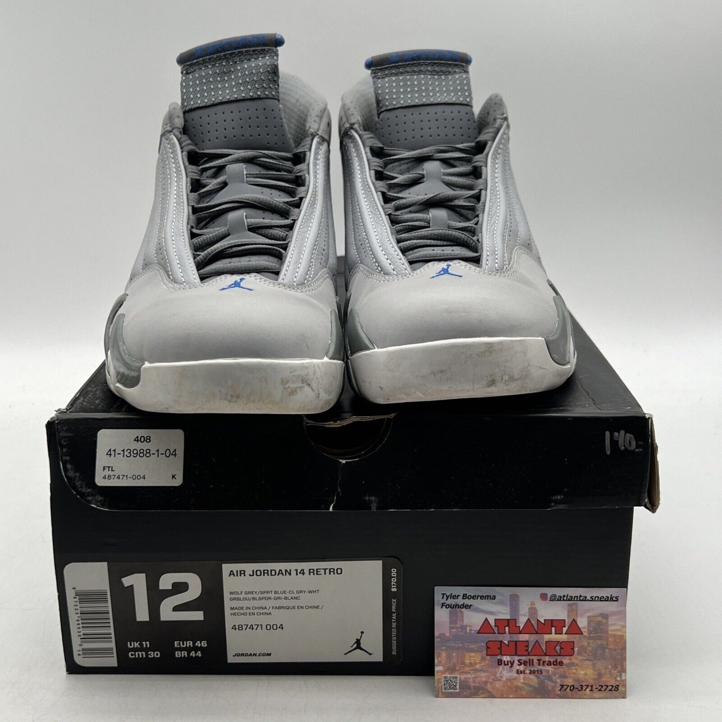 Size 12 - Air Jordan 14 Retro Wolf Grey White Blue Suede (487471-004)