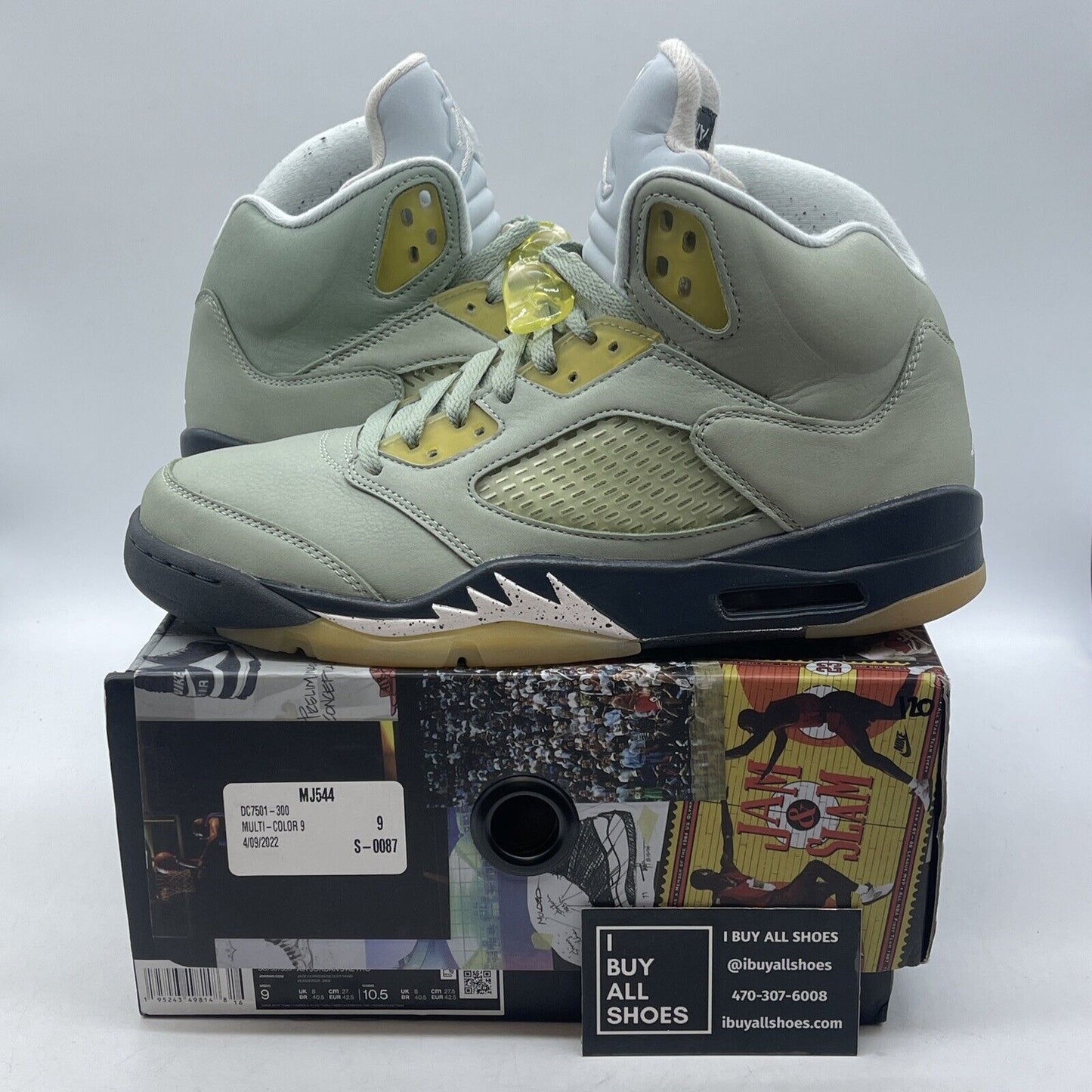 Size 9 - Jordan 5 JADE HORIZON Green White Black Suede (DC7501-300)