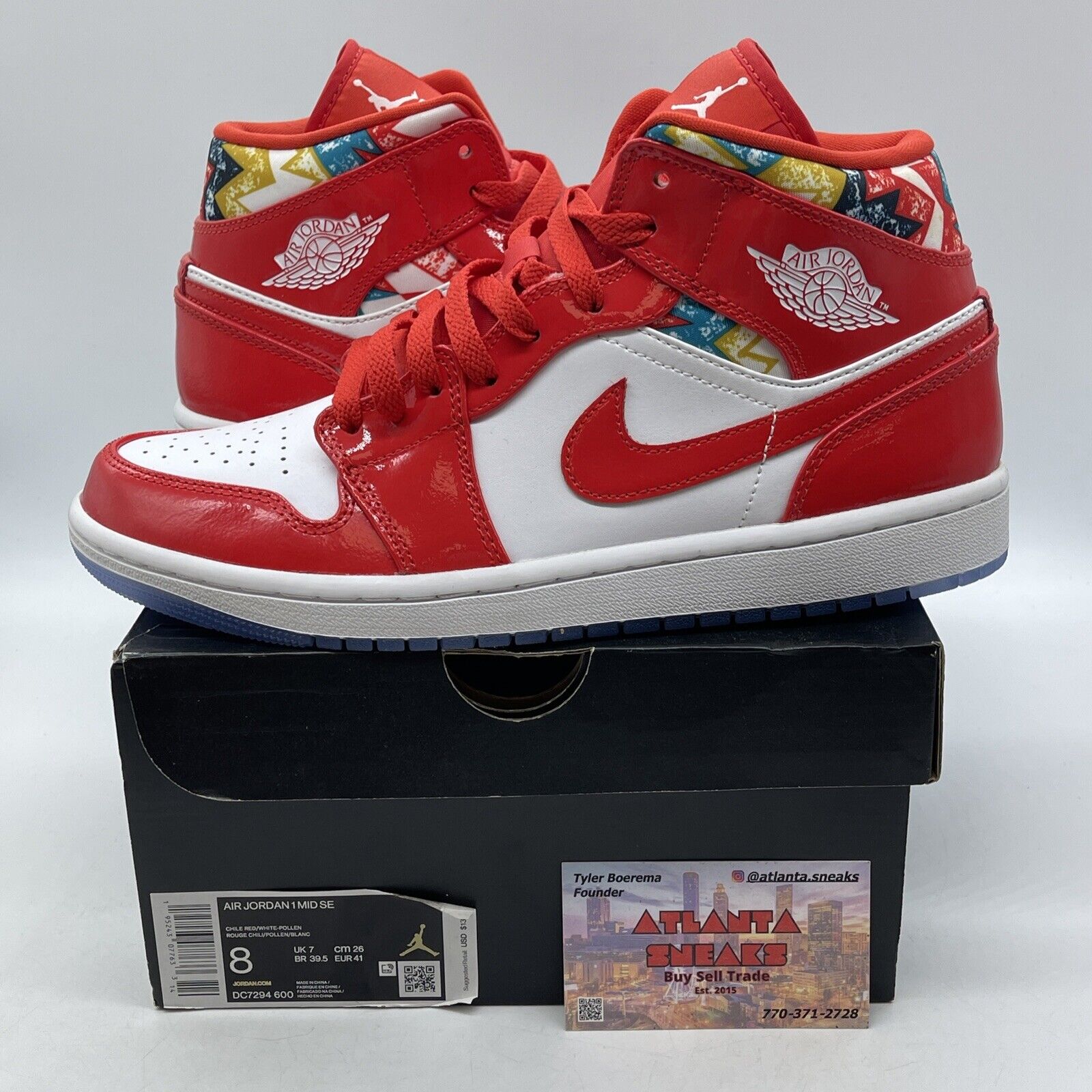 Size 8 - Air Jordan 1 Mid Barcelona Sweater Red Leather White (DC7294-600)