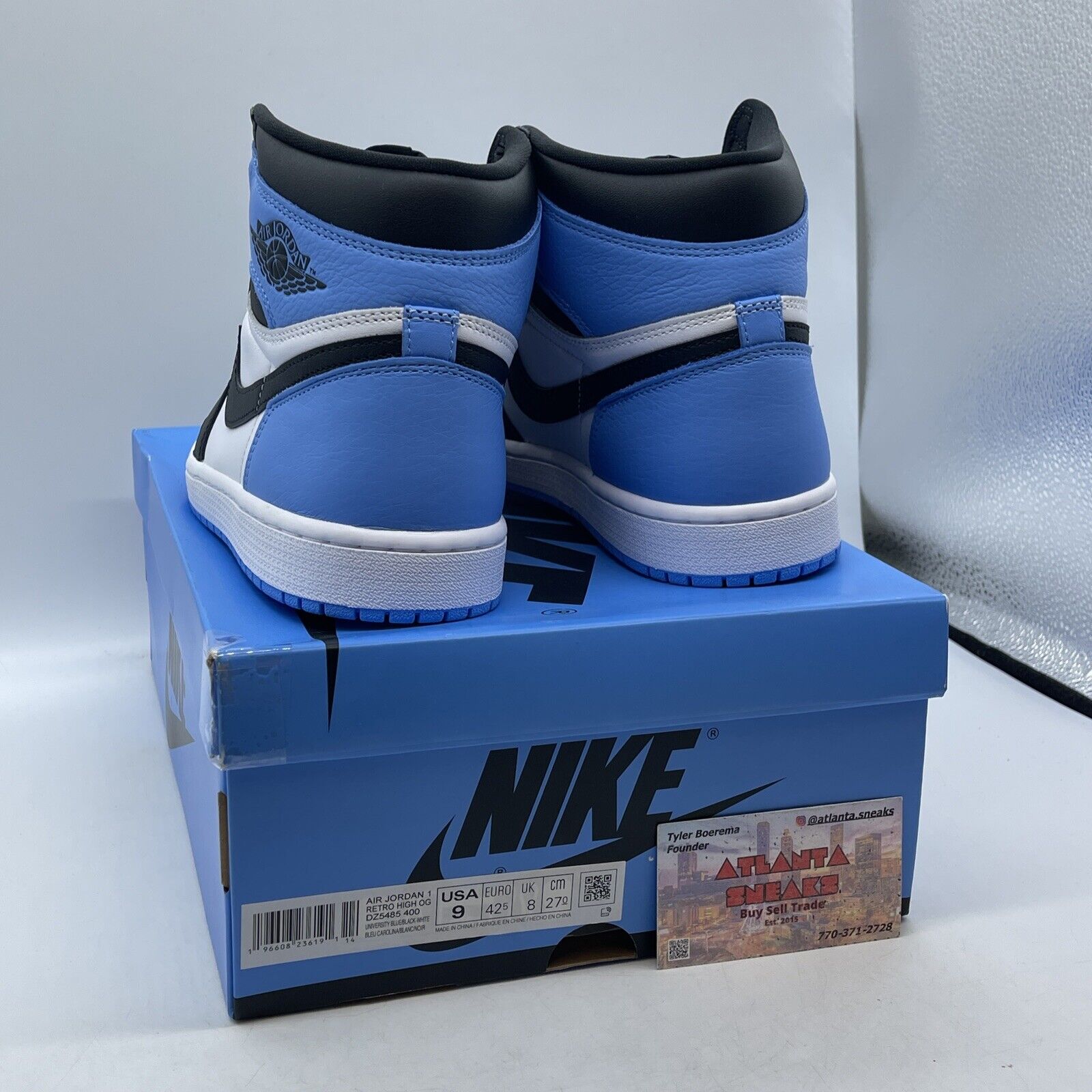 Size 9 - Jordan 1 Retro OG High UNC Toe Blue White Black M Leather (DZ5485-400)