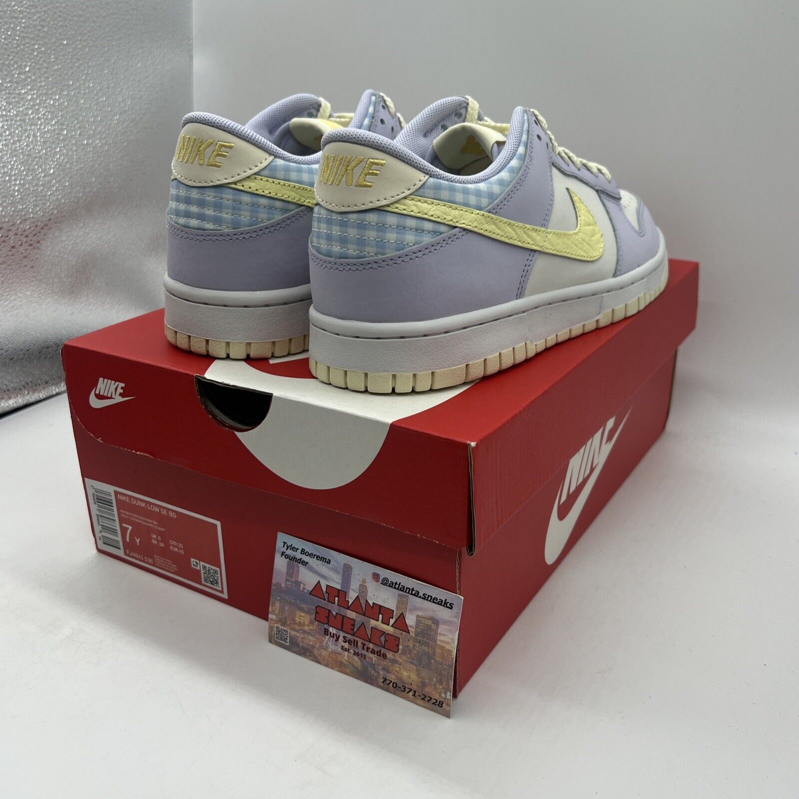 New Nike Dunk Low SE BG Easter Purple Yellow White Blue Size 7Y FJ4641-536