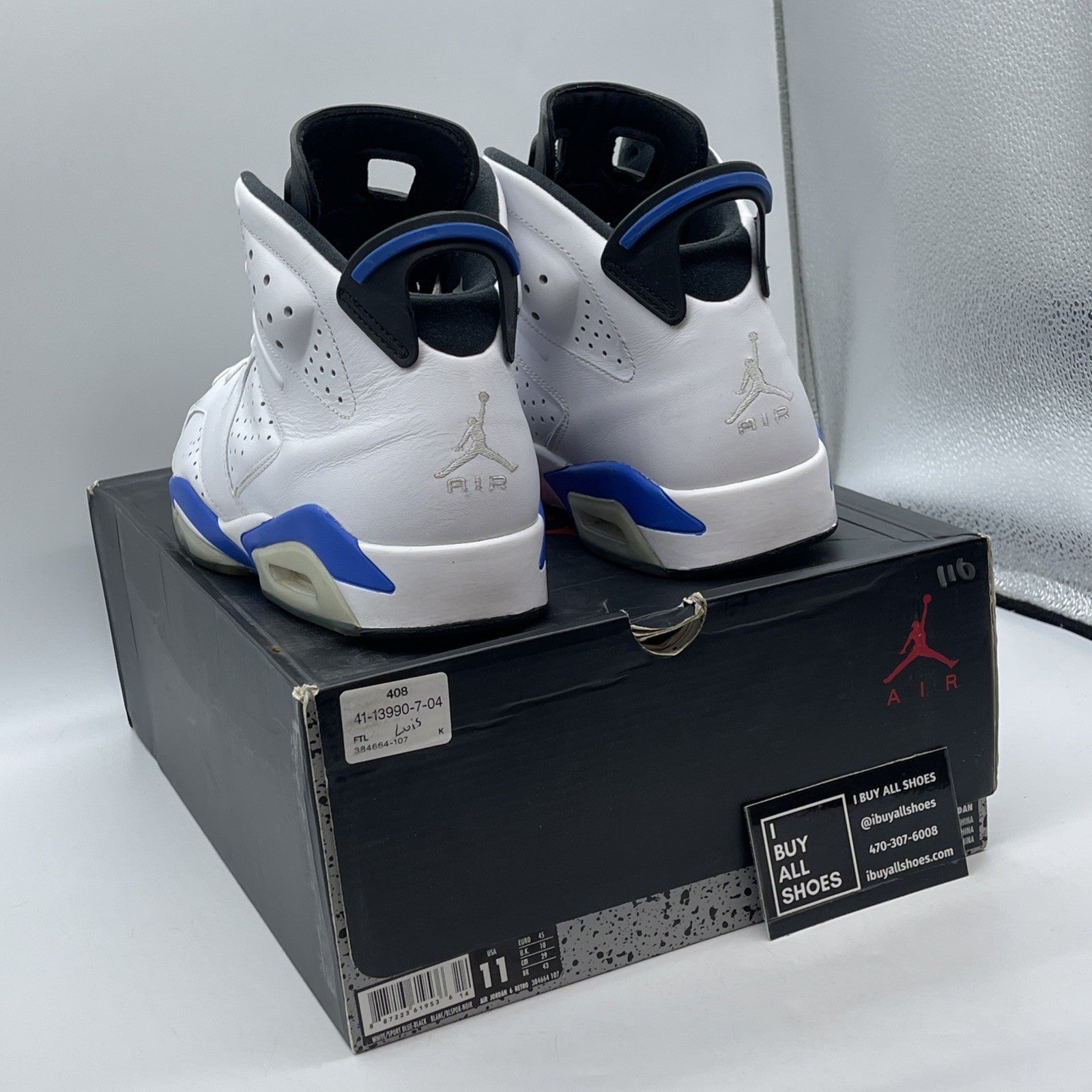 Size 11 - Air Jordan 6 Retro 2014 Sport Blue White Leather (384664-107)