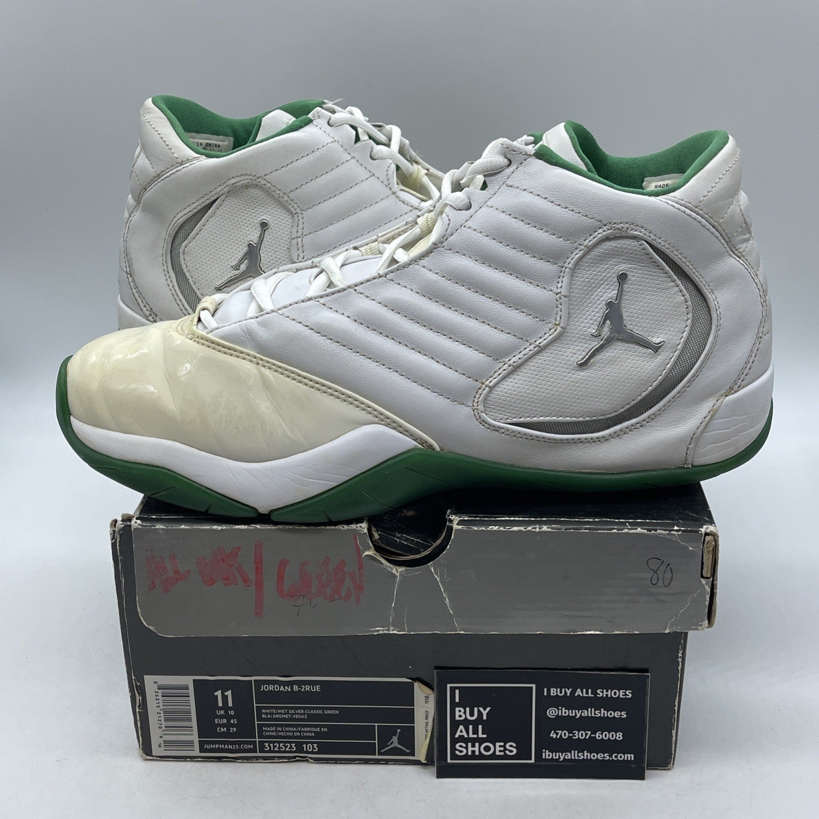 Size 11 - Nike Air Jordan Leather B'2rue 11 White Silver Green (312523 2005)