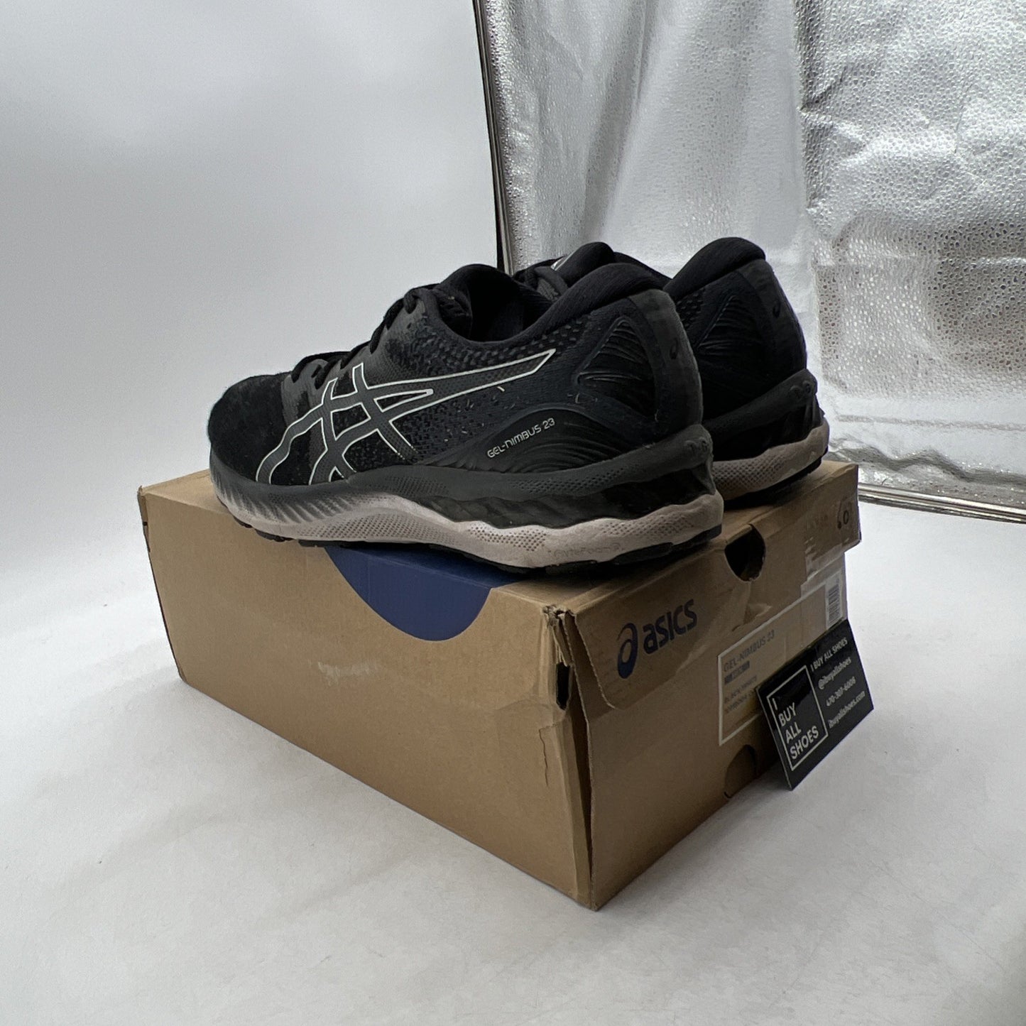 Size 11.5 - Asics Gel Nimbus 23 Black White (1011B004-001)